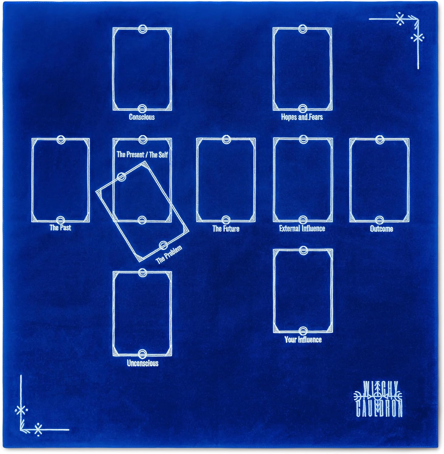 Witchy Cauldron Tarot Reading Cloth for Beginners - 27"x27" Velvet Altar Cloth with Celtic Cross Card Placement Guide, Reversible Satin Back, Works with Oracle Cards, Blue - Image 2