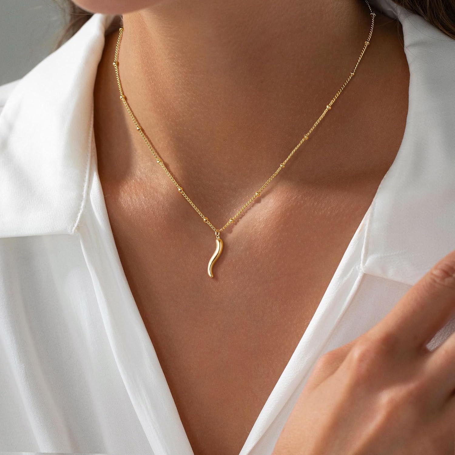 M MOOHAM Gold Necklace for Women Non Tarnish - Dainty 14K Gold Plated Beaded Chain Small Pendant Necklaces Simple Pearl Circle Beads Teardrop Pendant Necklace for Women Trendy Jewelry Gifts - Image 3