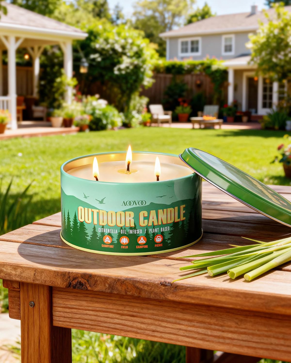 AOOVOO Citronella Candles Outdoor - 3 Wick 12oz Large Camping Candle, Soy Wax Non Toxic, Strong Citronella Scented Candle for Patio Backyard Garden Picnic - Image 5