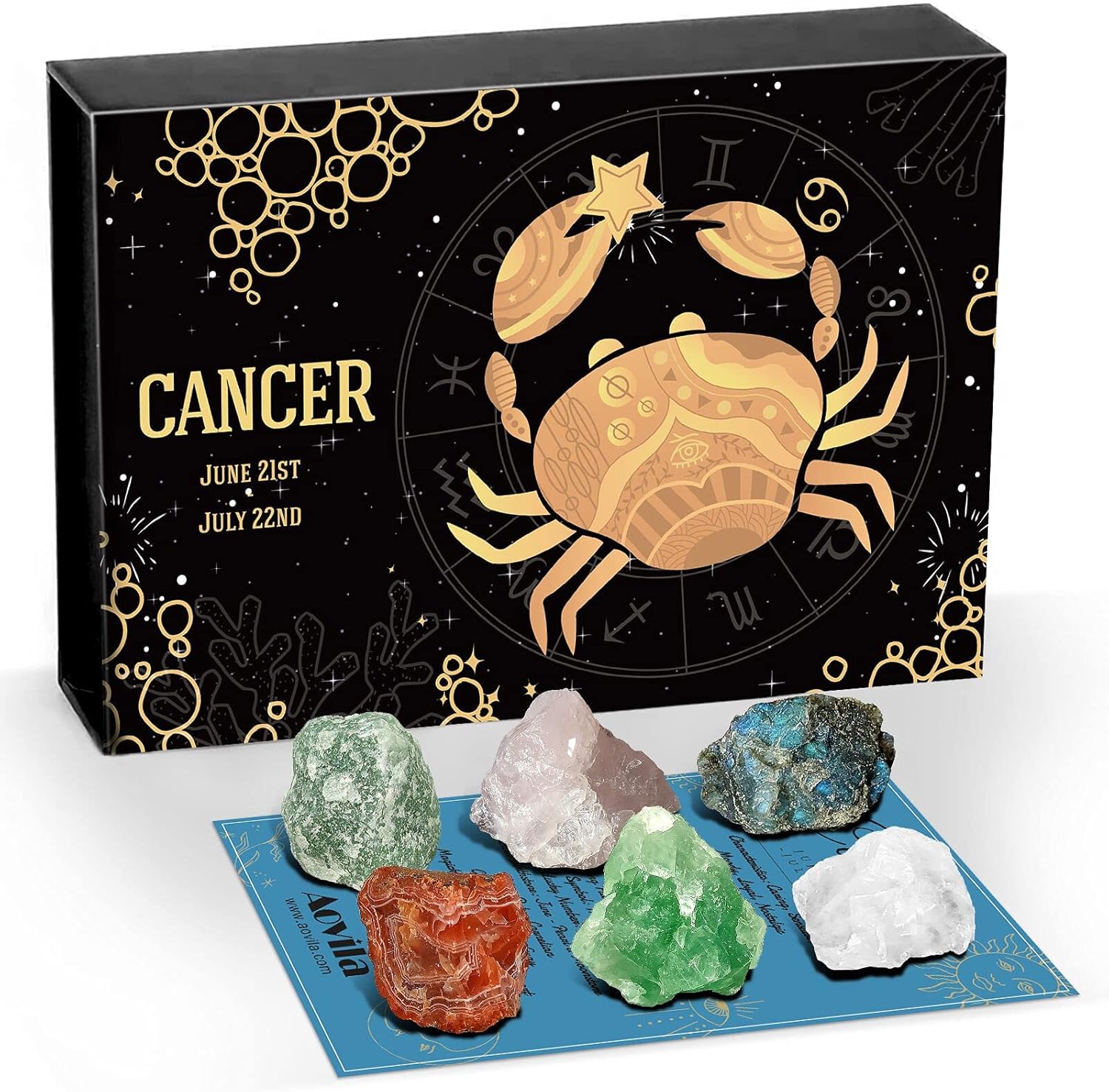 Aovila Cancer Crystals Gift Set, Zodiac Signs Healing Crystals Birthstones with Horoscope Box Set Cancer Astrology Crystals Healing Stones Gifts - Image 2