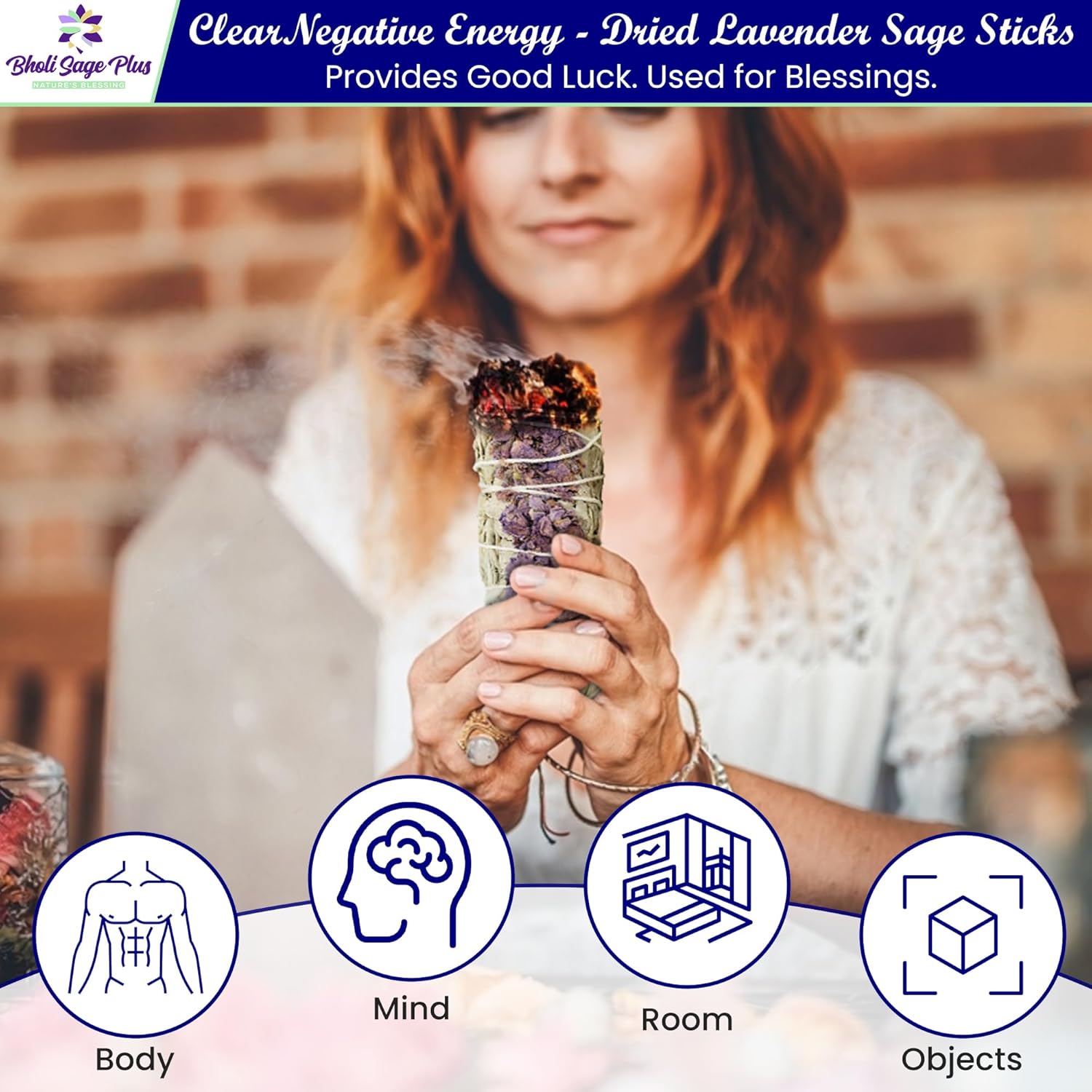 Lavender with White Sage - Bholi Sage Plus Sage Incense Sticks for Cleansing Negative Energy, Sage Sticks for House Cleansing - Lavender with White Sage Smudge Sticks Pack of 4 - Image 5