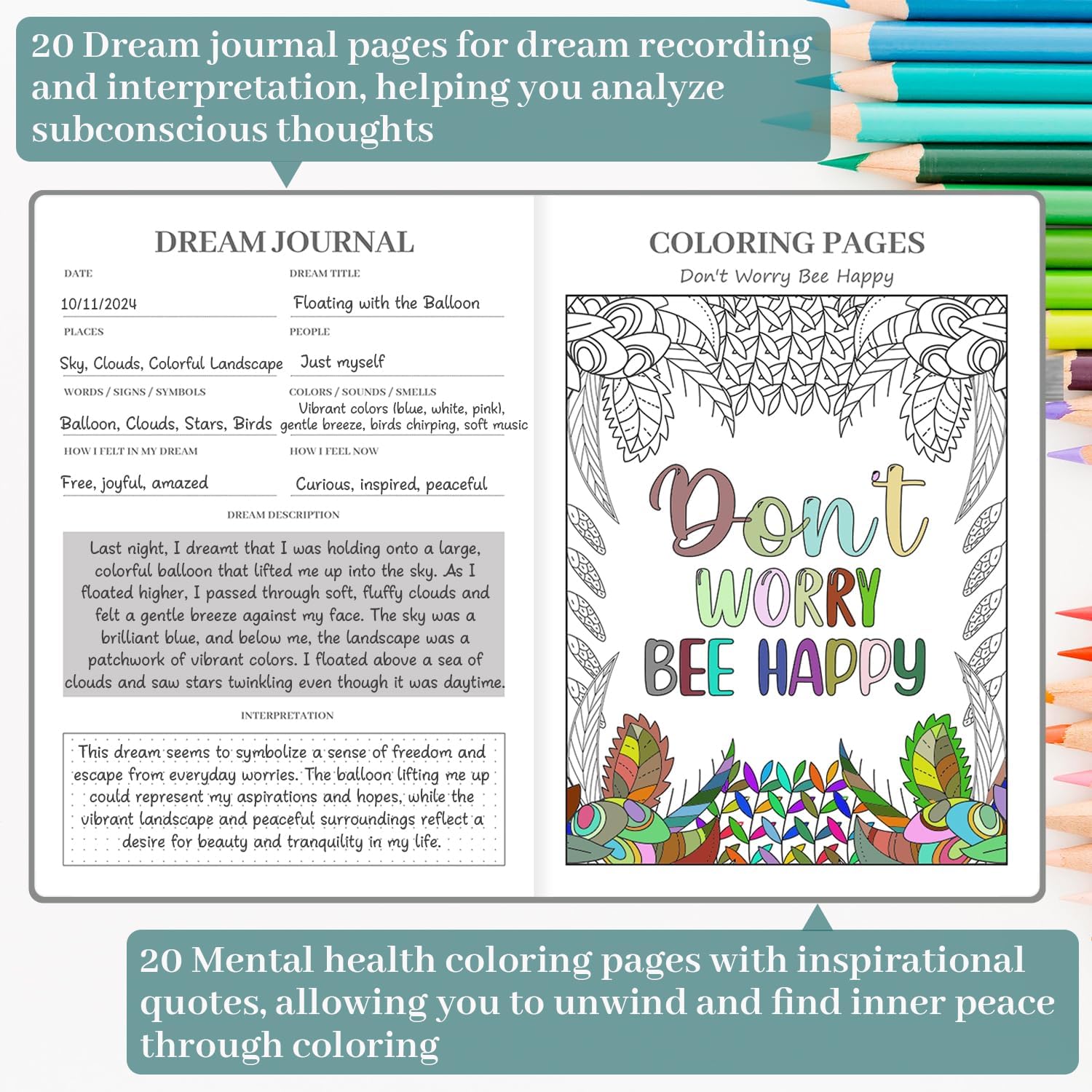 Mental Health & Anxiety Journal, 91 Days Mood Tracker Journal for Mindfulness, Self Care & Stress Relief, Guided CBT Journal with Mental Health Coloring Book Pages & Dream Diary to Record, Wellness Gifts for Women Men - Image 3