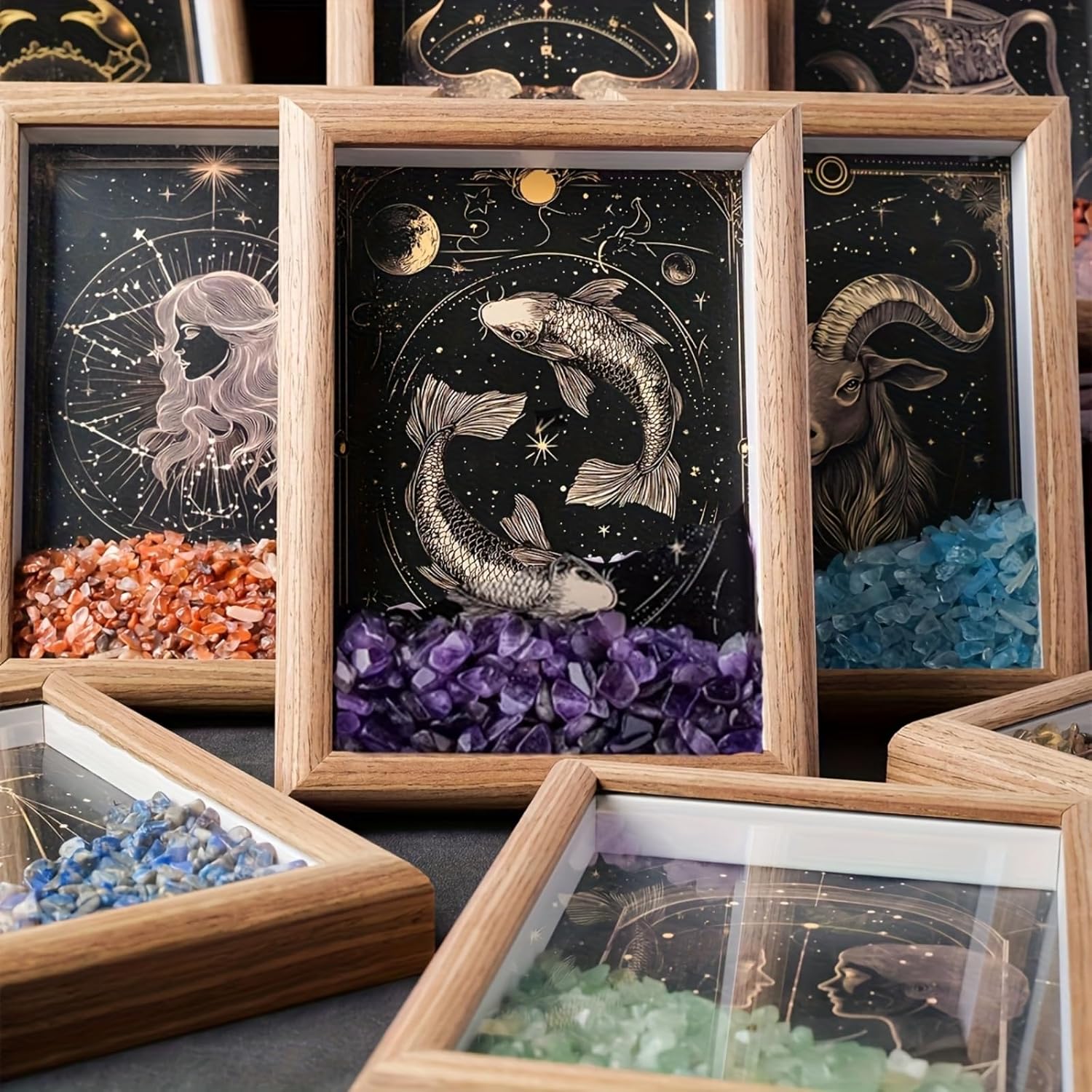 Natural Crystal 12 Zodiac Sign Photo Frame, 12 Zodiac Sign Night Sky Home Desktop Or Wall Decoration, Meditation Yoga Reiki Birthday Gift-Libra - Lapis Lazuli - Image 7