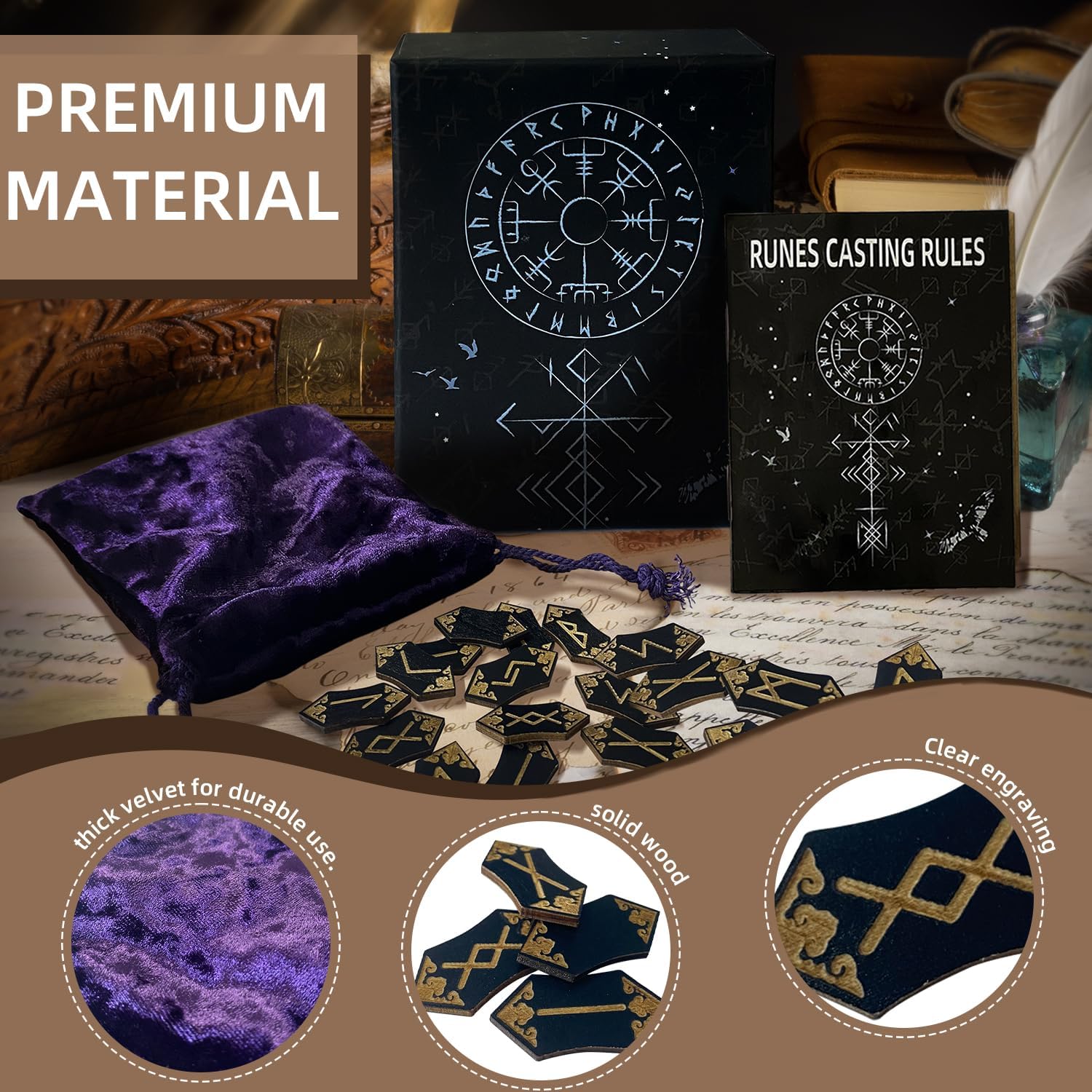 Runes Set, 25Pcs Wooden Viking Rune Stone Set with Guide Book, Velvet Bag, Norse Runas for Beginners,Witchcraft/Divination/Meditation/Spiritual - Image 4