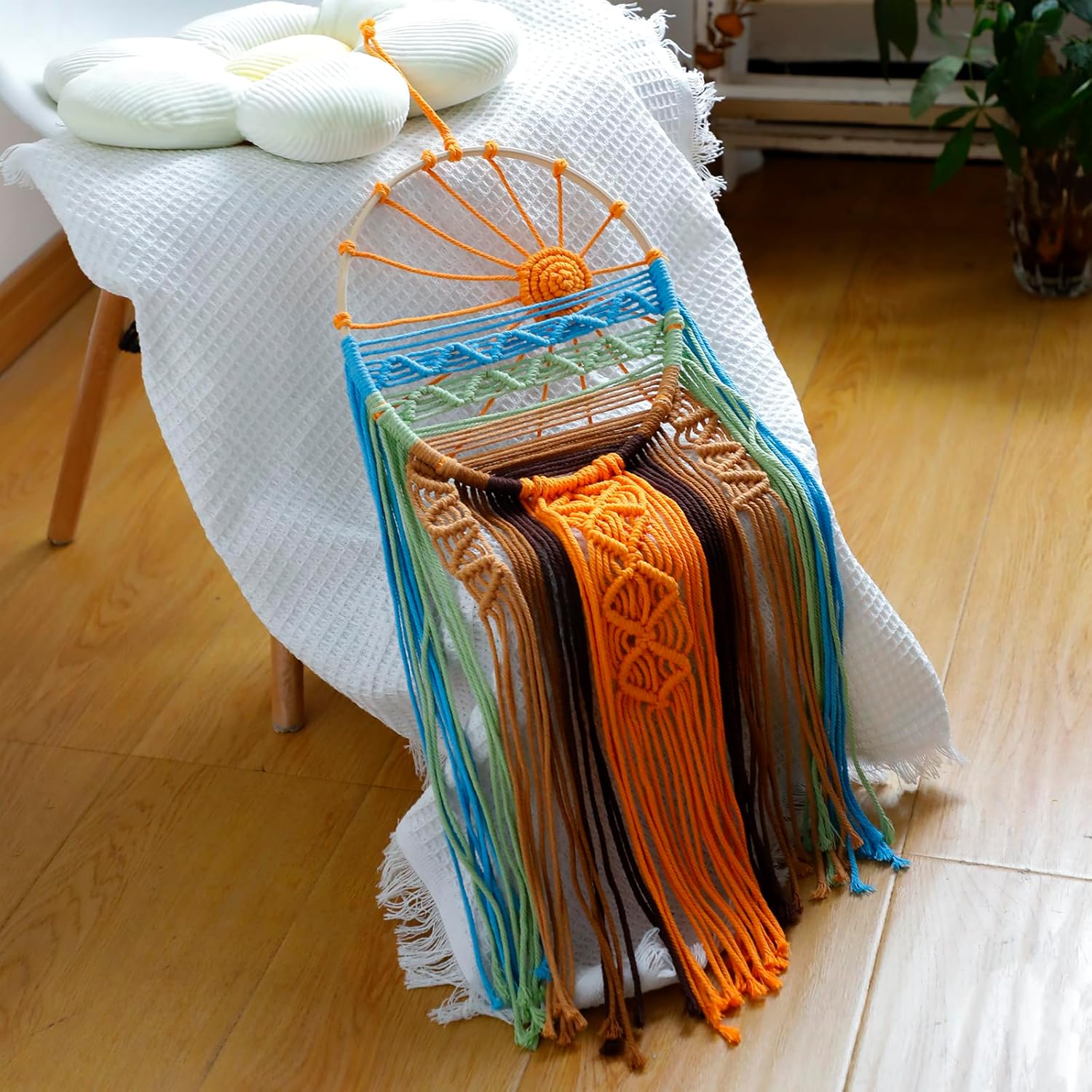 Artilady Sunset Wall Art Dream Catcher - Macrame Wall Hanging Large Dreamcatchers, Hand Woven Boho Tapestry Colorful Sun Wall Decor for Bedroom Nursery Living Room Nursery (Sunset) - Image 6