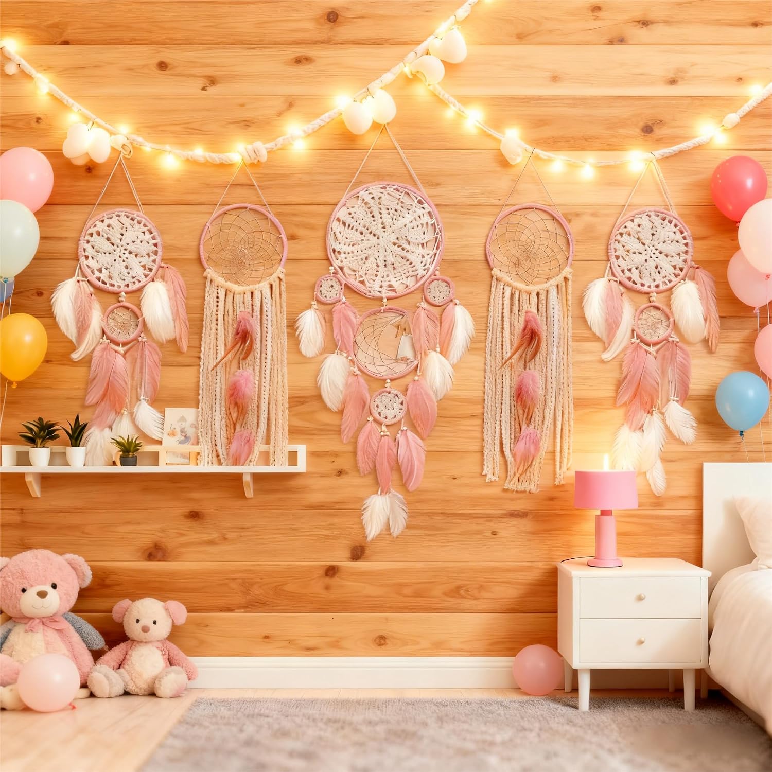 Dream Catcher Wall Decor,Large Boho Dream Catcher with Luxurious Feathers & Beads, Handmade Wall Hanging for Bedroom,Living Room, Gift Ready for Girls & Adults (Pink) - Image 3