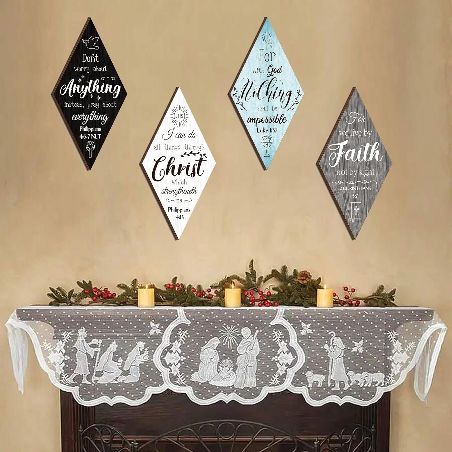 Christian Inspirational Rustic Wall Decor - 4 Pcs Bible Verses Motivational Art Inspiring Wooden Hanging Plaque Quotes Signs for Office Living Room Bedroom - Image 5