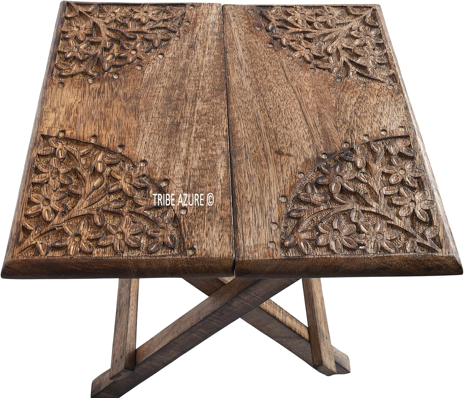 Tribe Azure Fair Trade Small Altar Table, Meditation Altar, Puja, Wood Wiccan Altar Table Buddhist, Tea Japanese, Small Low Side Table Dragon (Folding Small Floral)