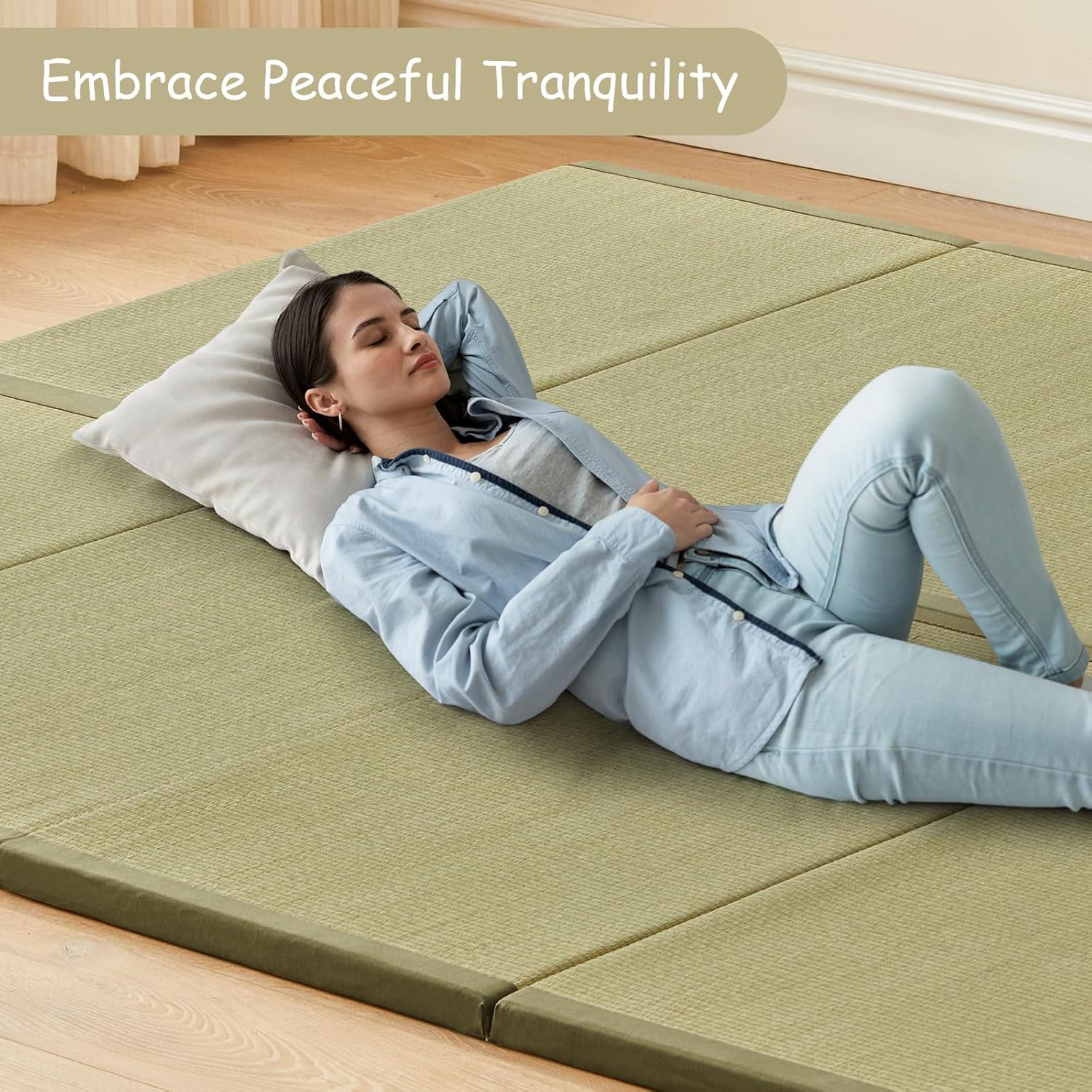 HAGiHARA Japanese Traditional Tatami Mat,35.4"x78.7"x1.2" Foldable Floor Mattress, Japanese Rush Grass Tatami Floor Mat for Meditation, Yoga,Sleeping or Summer Use - Image 7