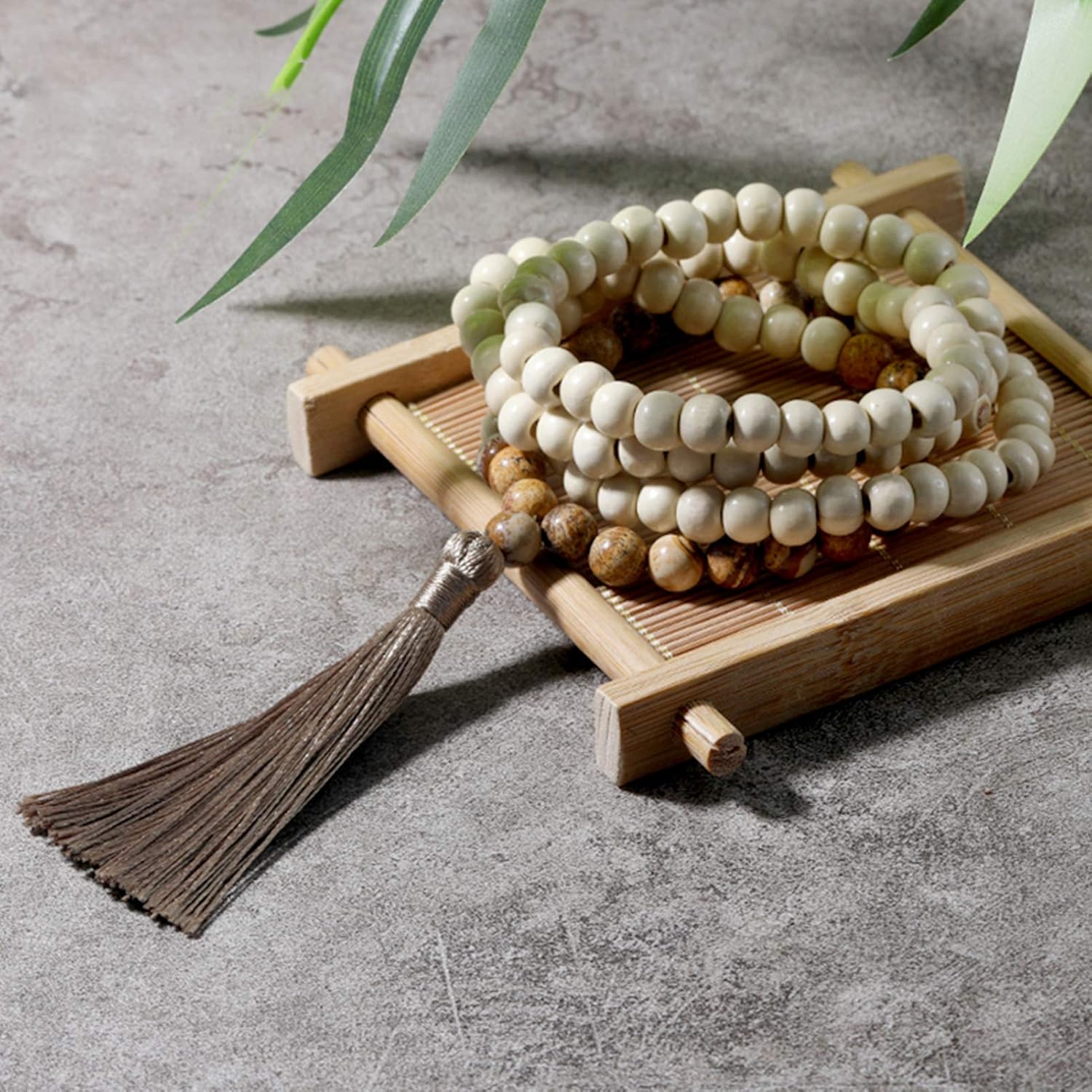 8MM Semi-Precious Gem Stones Wood Mala Bead Necklace Multicolor Tassel Charms Chain Necklace Handmade Beaded Pendant Necklace for Women Men - Image 4