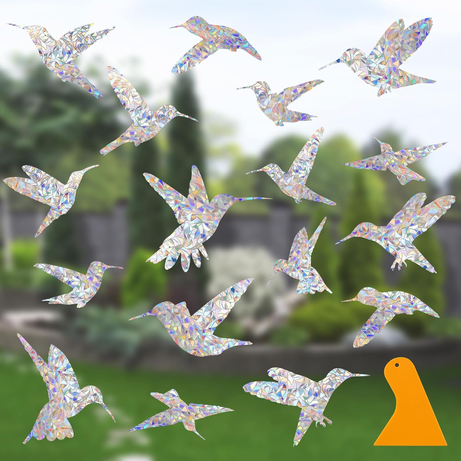 Window Decals to Prevent Birds Strikes, DELLAN 24 Anti-Collision Rainbow Window Clings, Bird Deflectors Stickers for Glass Windows (Birds)