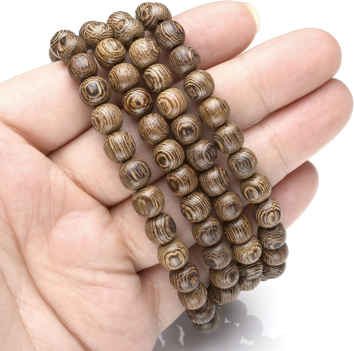 Top Plaza Unisex 108 Natural Wood 6mm 8mm Beads Bracelet Buddhist Rosary Mala Necklace(8mm Sandalwood Duobao) - Image 4