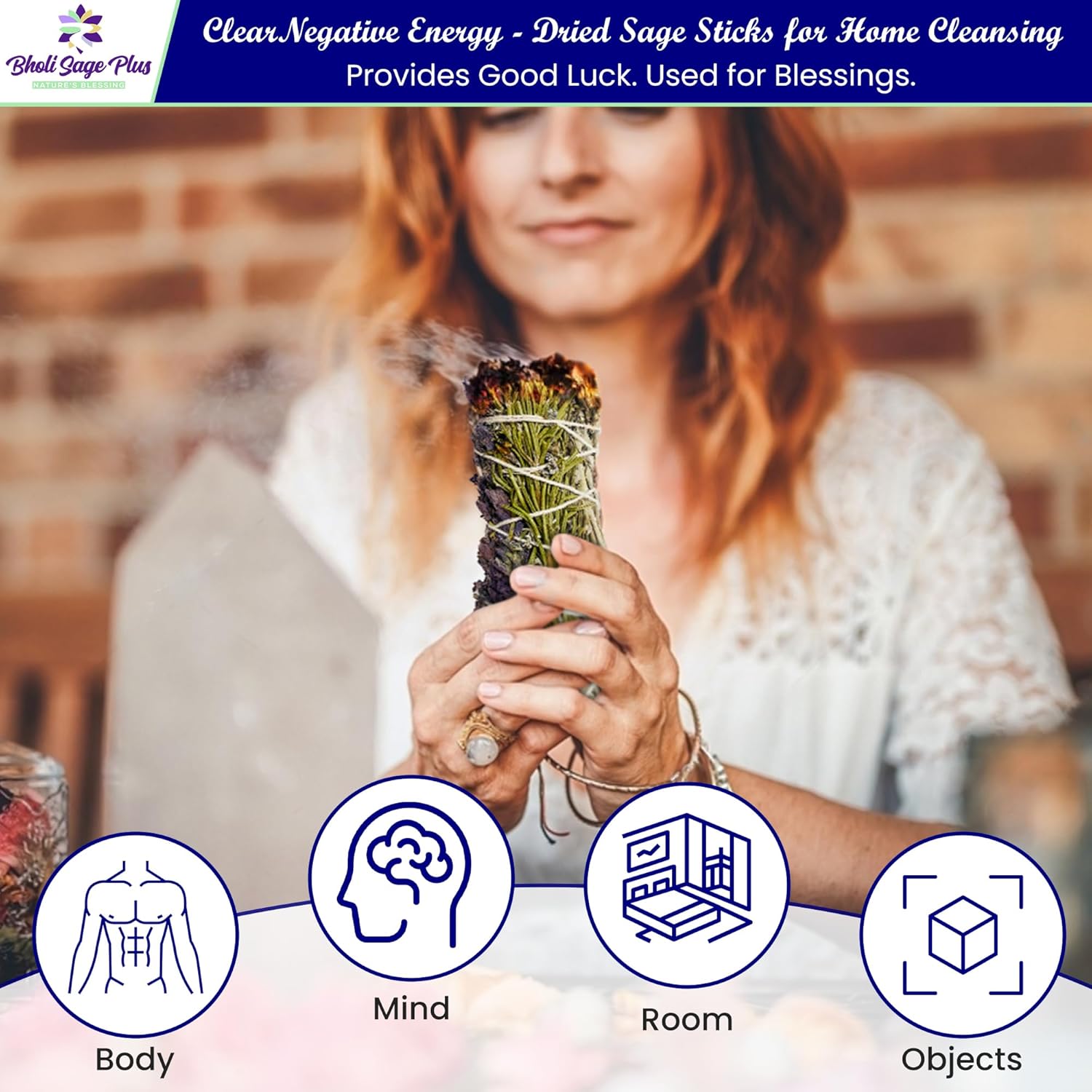 Sage Smudge Kit for Cleansing Negative Energy, Home and Creating The Energy of Happiness Rosemary & Lavender Sage Smudge Sticks with White Sage Pack of 3 - Image 5