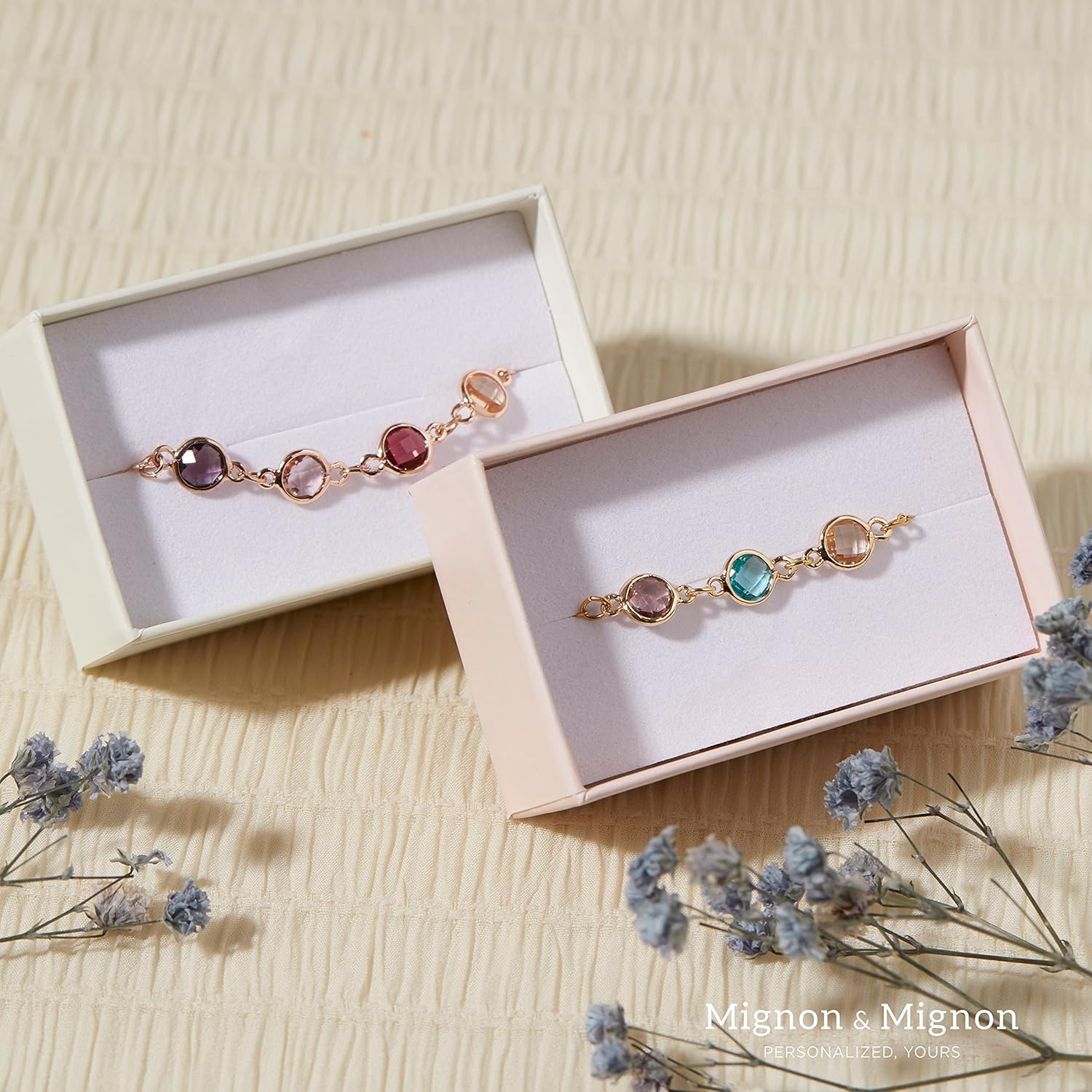 MignonandMignon Birthstone Bracelet for Women Gold | Custom Birth Month Gemstone Chain Bracelet | Friendship Bracelet Personalized Gift for Mom Daughter Best Friend - Image 7