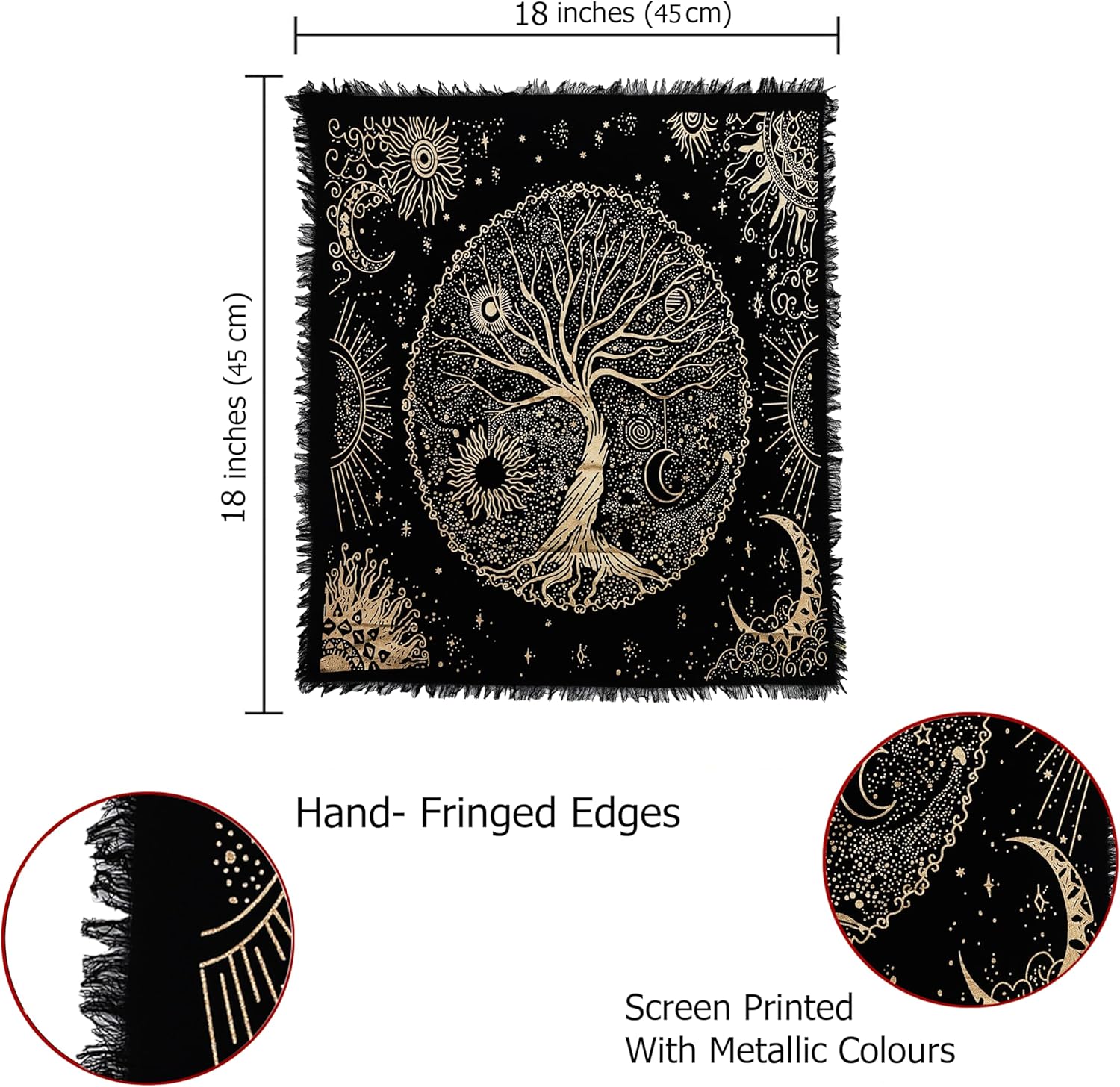 Indian Consigners Tree of Life Altar Cloth Tapestry Tablecloth Celtic Trees Ritual Spiritual Cloth for Sacred Places, Cotton Square Tarot Table Cover 18 by 18 Sacred - Image 6