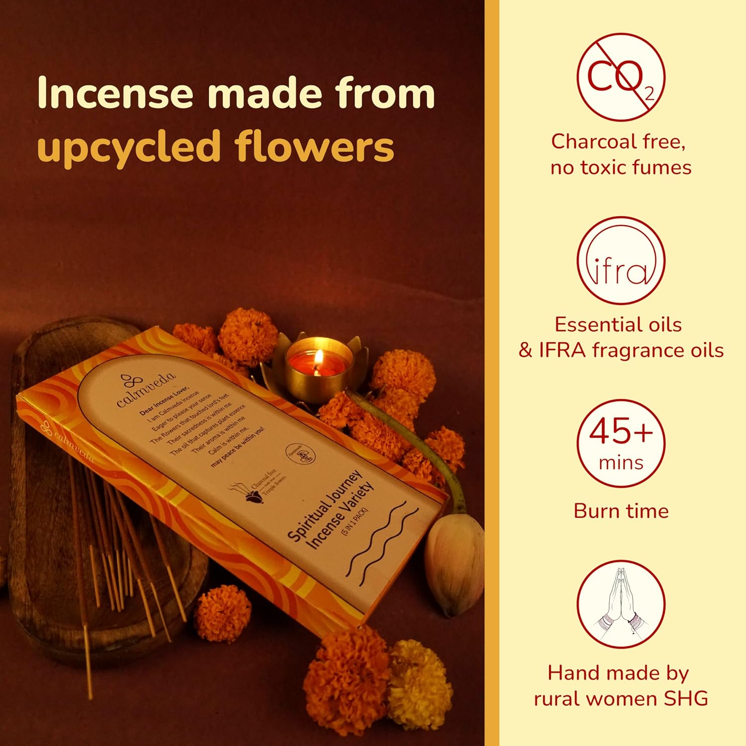 Natural Incense Sticks Variety Pack - (5 Variants) Charcoal Free Inscents-Sticks, Made from Upcycled Flowers | Sacred Insence-Sticks from All Cultures (Inciensos Aromaticos) - Image 2