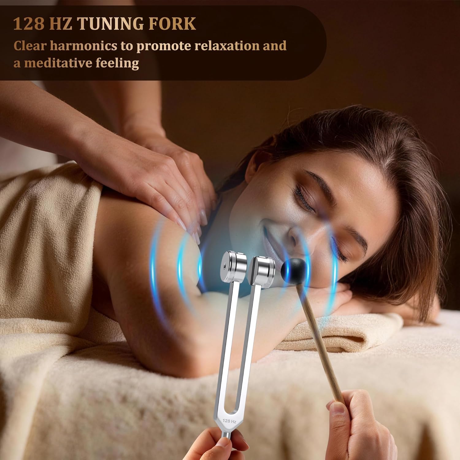 Tuning Forks for Healing Set - 128Hz 136.1Hz 256Hz 384Hz 432Hz, Weighted & Unweighted Tuning Forks with Vegan Leather Pouch & Activator, 128 Hz Tuning Fork for Chakra, Yoga, Meditation & Gift - Image 4