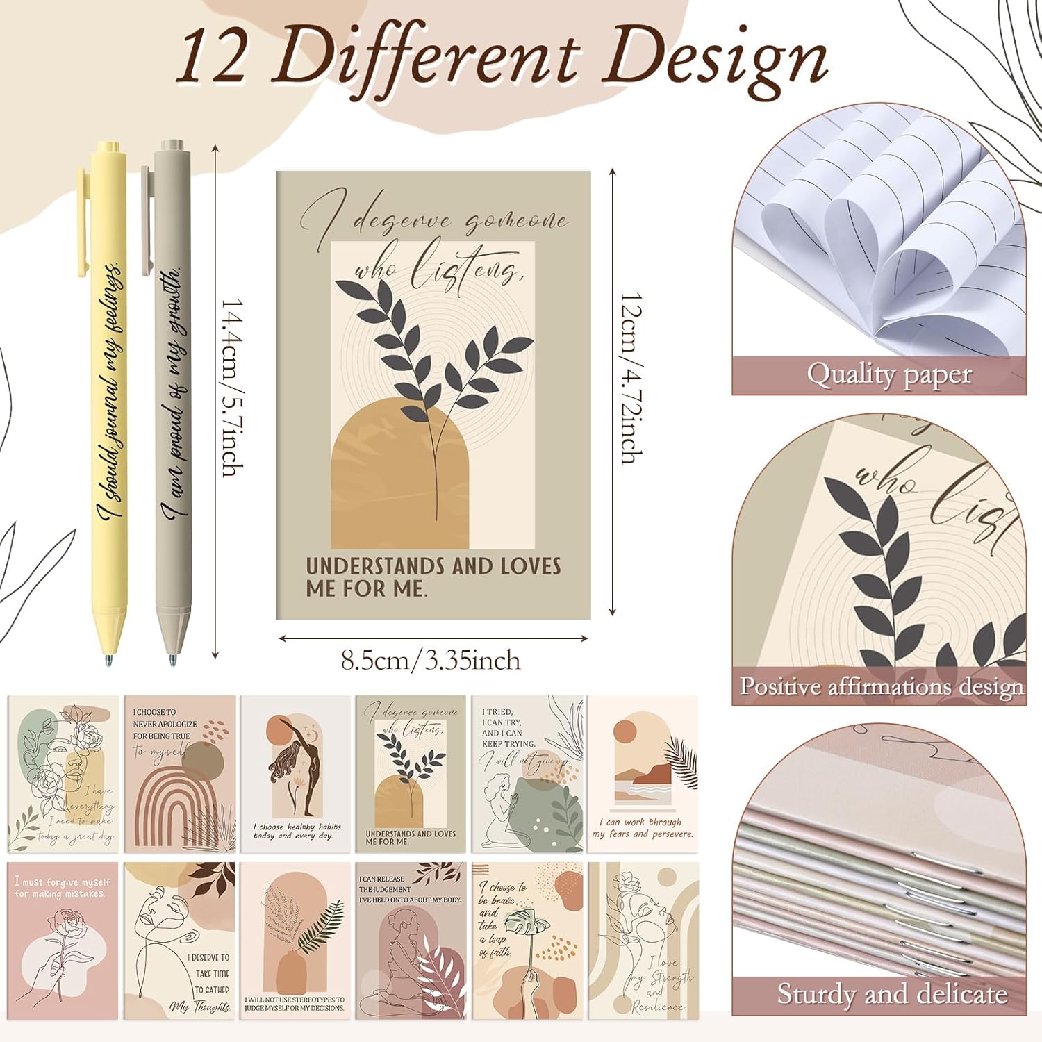 Mooliwe 48 Pcs Positive Affirmation Gift Set Gratitude Notebooks with Pens Small Bags Motivational Encouragement Notepads Daily Affirmations Journal for Women Stress Relief Self Care (Boho) - Image 2