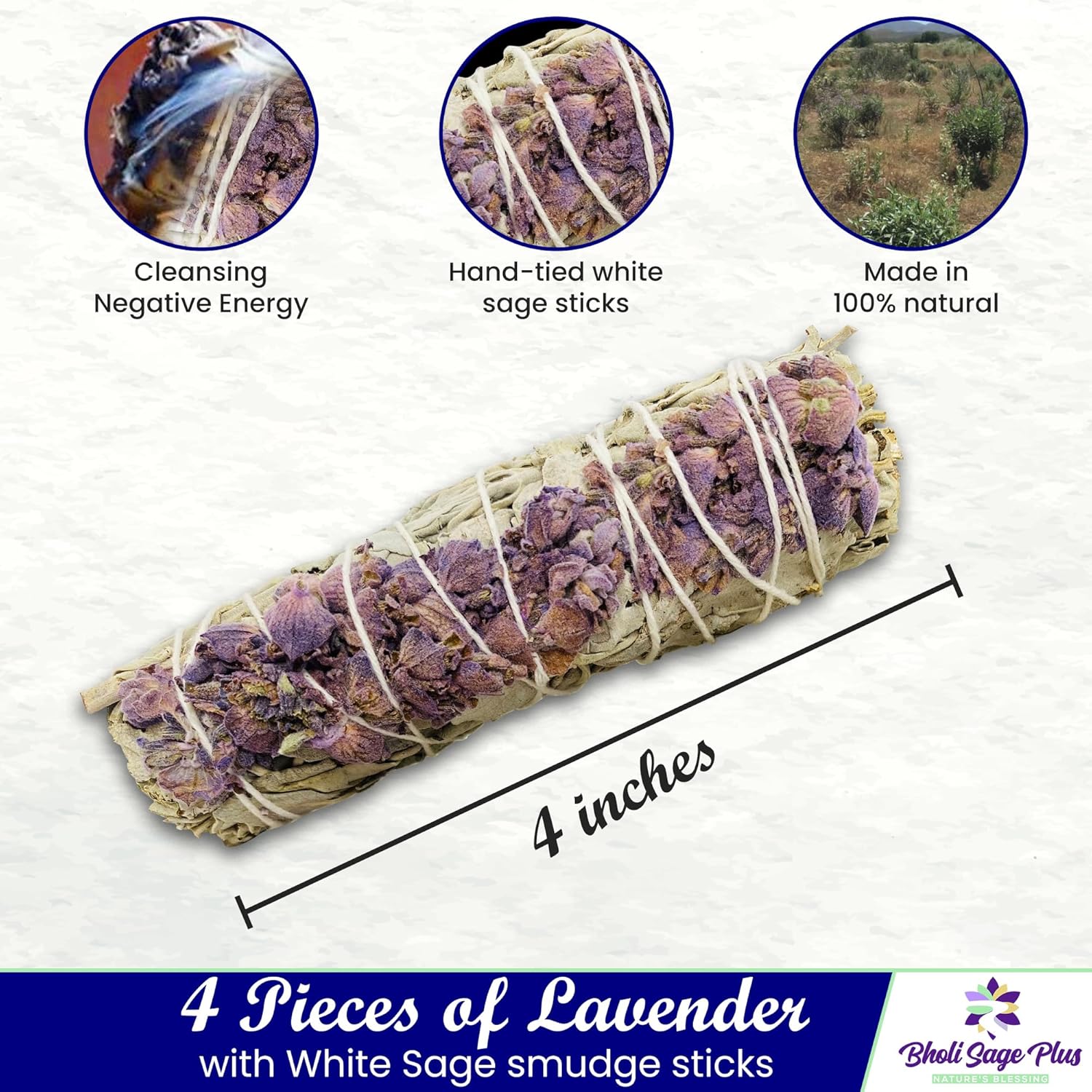 Lavender with White Sage - Bholi Sage Plus Sage Incense Sticks for Cleansing Negative Energy, Sage Sticks for House Cleansing - Lavender with White Sage Smudge Sticks Pack of 4 - Image 3