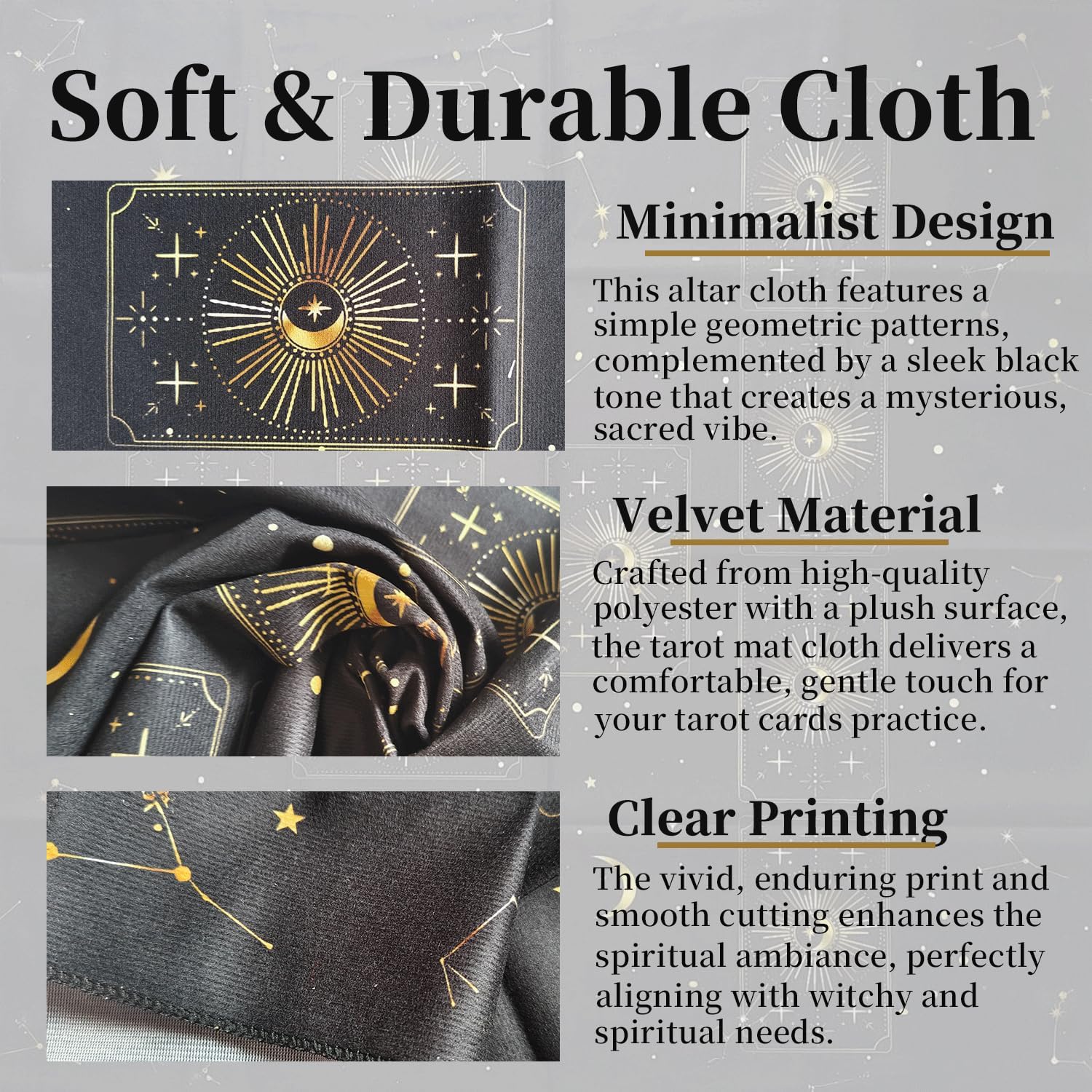 29.5X29.5in Altar Cloth Star Printed Tarot Cloth Black Mystical Tarot Tablecloth for Reading,Divination Magic Spiritual Rituals - Image 3