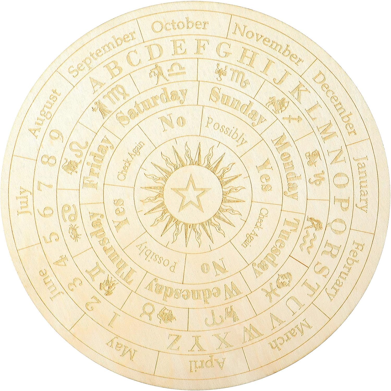 Star Pendulum Board Wooden Dowsing Board Divination Metaphysical Message Board for Witchcraft Wiccan Altar Supplies Kit Beginner Witchcraft Supply, Round Shape (9.8 Inch)