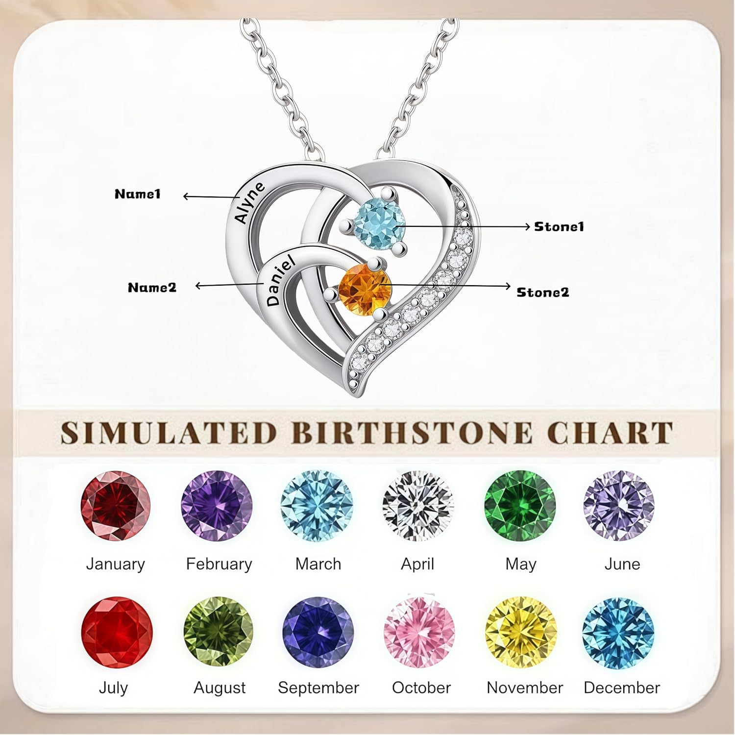 Personalized Name Mothers Necklace with 2-6 Birthstones 925 Sterling Silver Necklace for Women Mothers Day Christmas Gift for Mom Wife Grandma - Image 2