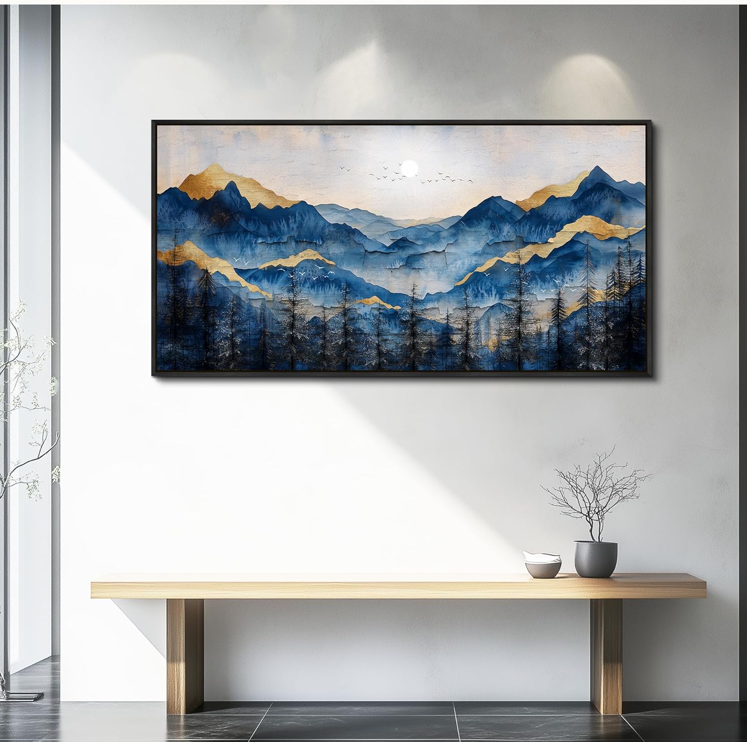 FUHAIHUA Black Framed Canvas Wall Art For Living Room Wall Decor For Bedroom Office Wall Decoration Mountain Painting Abstract Pictures Artwork Room Aesthetic Home Decor 20x40 In - Image 5