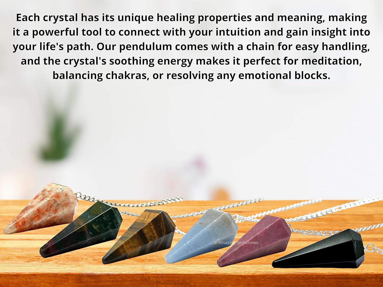 Amazing Gemstone Pack of 11 Crystal Pendulums Bulk Set with Pendulum Board - Wholesale Bulk Crystals - Image 6