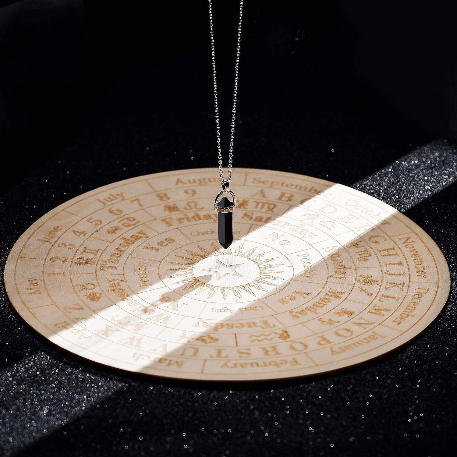 Star Pendulum Board Wooden Dowsing Board Divination Metaphysical Message Board for Witchcraft Wiccan Altar Supplies Kit Beginner Witchcraft Supply, Round Shape (9.8 Inch) - Image 3