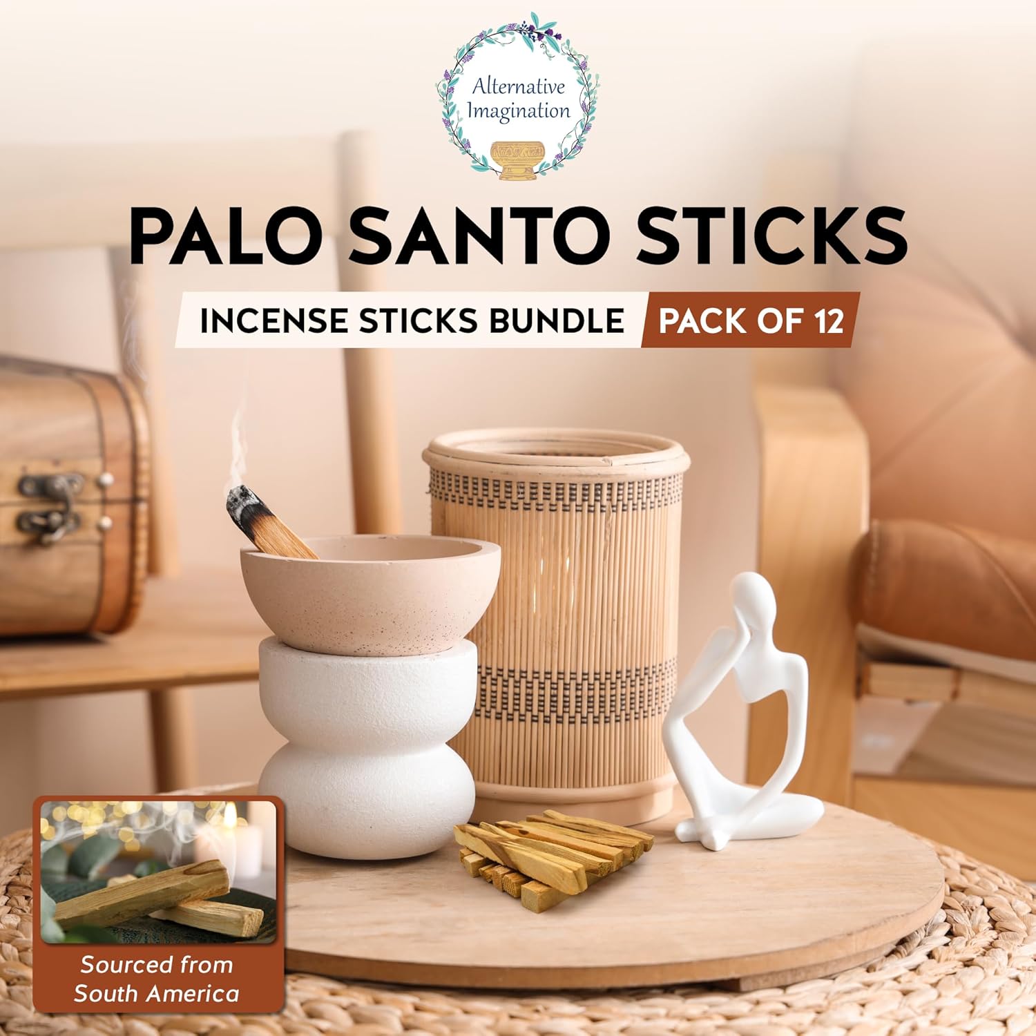 Palo Santo Sticks - Incense Sticks for Spiritual Cleansing, Stress Relief, Meditation Accessories, Home Fragrance - Sustainably Wild Harvested - Pack of 12 - Alternative Imagination - Image 2