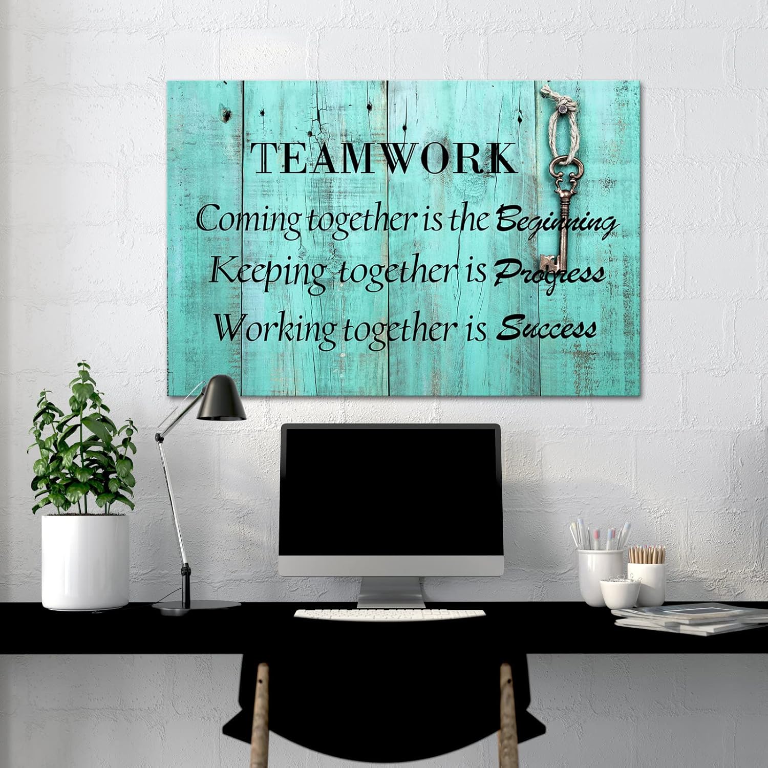 KREATIVE ARTS Large Teamwork Definition Office Quotes Sayings Words Art Wall Decals Canvas Quotes for Dorm Motivational Wall Art Success Quote Teal Pictures Ready to Hang 24x36in - Image 3