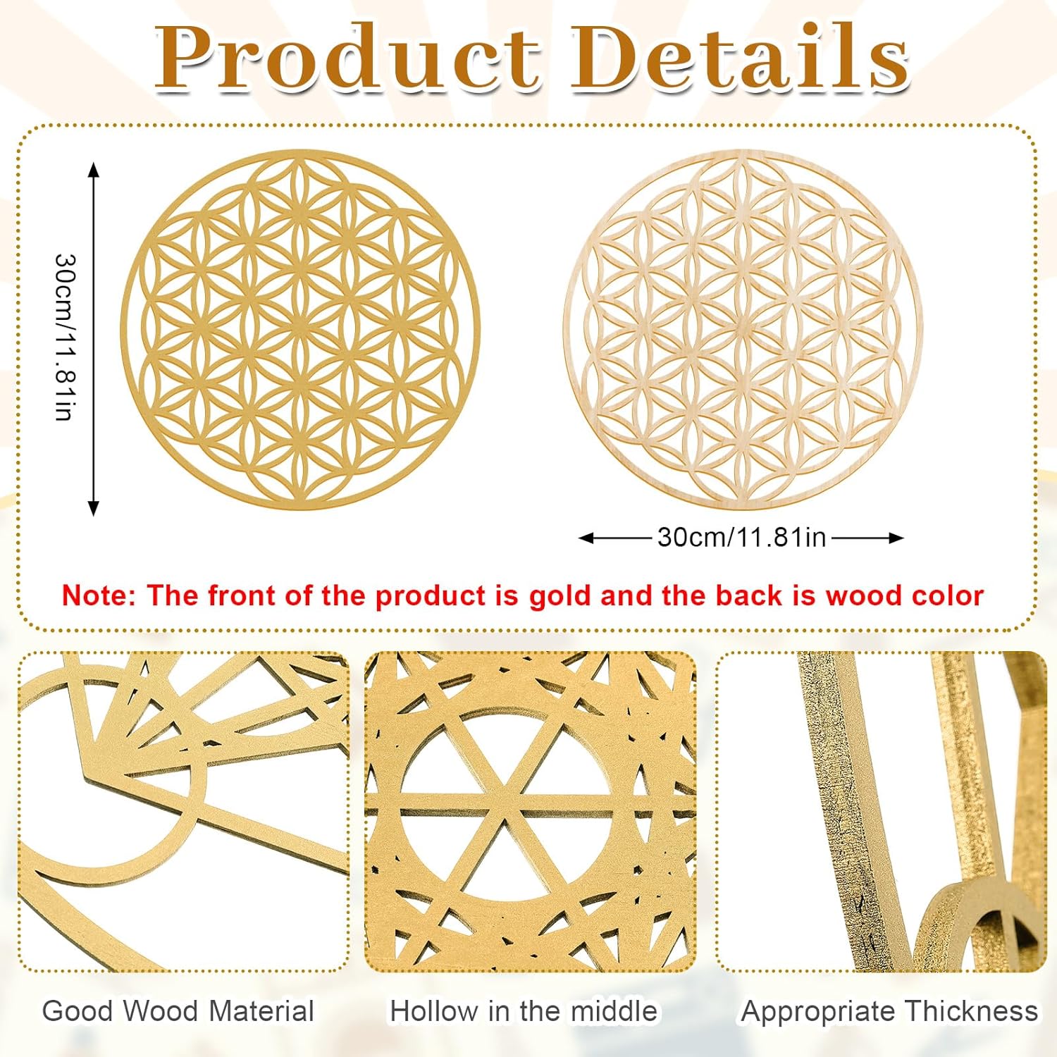 Leinuosen 4 Pcs 12 Inch Crystal Grid Board Sacred Geometric Wall Art Set Metatron Cube, Flower of Life, Sri Yantra, 64 Star Tetrahedron Pagan Decor Home Wall Decor for Room(Gold) - Image 2