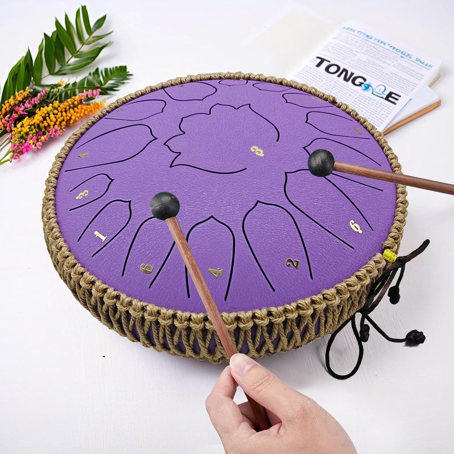 BETESINE 13-Inch 15-Note Steel Tongue Drum, C Major, Violet | Beginner set with mallets, music book, note labels and carrying bag for practice, meditation, yoga and gifting - Image 2