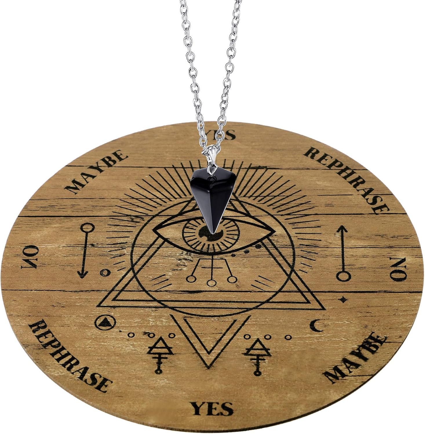 Jetec Pendulum Board Set Wooden Dowsing Divination Board Metaphysical Message with Crystal Divinity Pendulum Necklace for Witchcraft Wiccan Wand Altar Supplies, 3.9 Inch(Wood Color)