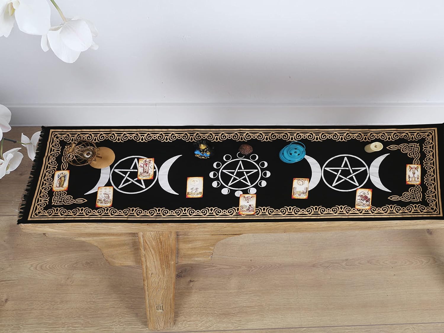 Indian Consigners Altar Cloth Witchcraft Moon Phases Triple Moon Long Side Tablecloth for Spiritual Use - Image 4