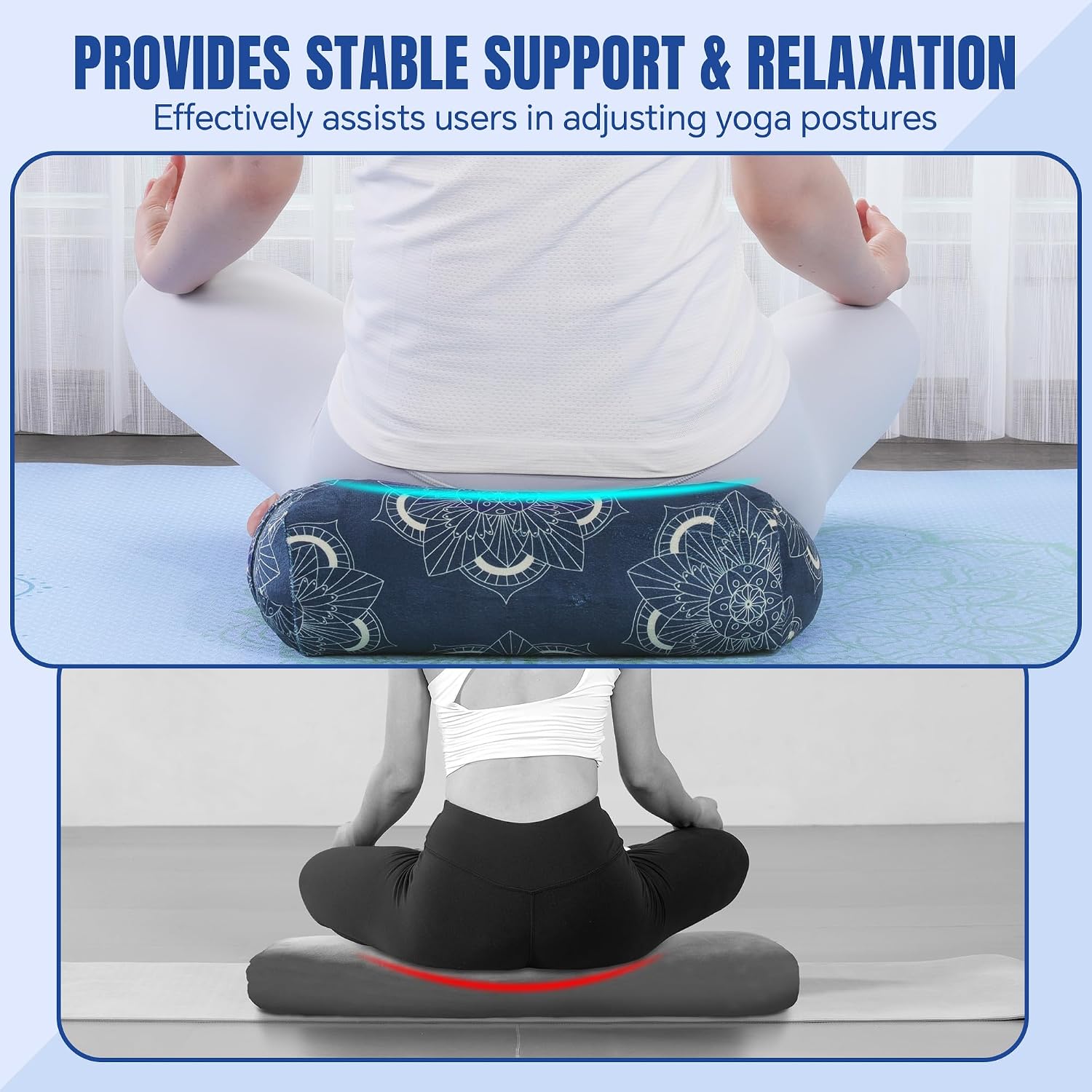 MABOZOO Yoga Bolster Pillow, Rectangular Yoga Bolster for Restorative & Meditation, Professional Meditation Cushion with Carry Handle - Image 6