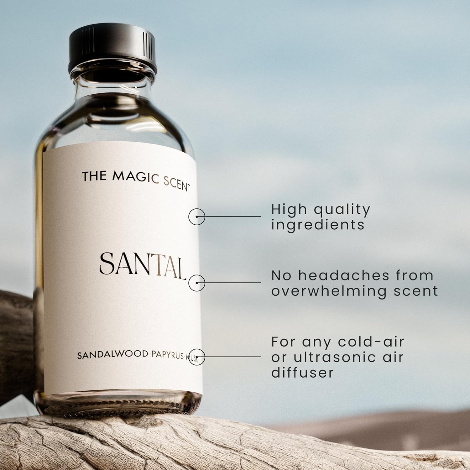 The Magic Scent Santal Diffuser Oil - Fragrance Oil Scent - Cold-Air & Ultrasonic Santal Essential Oil - Aroma Diffuser Oils Scents for Home - Sandalwood, Musk & Cardamom - 16.9 fl oz, 500 mL - Image 3
