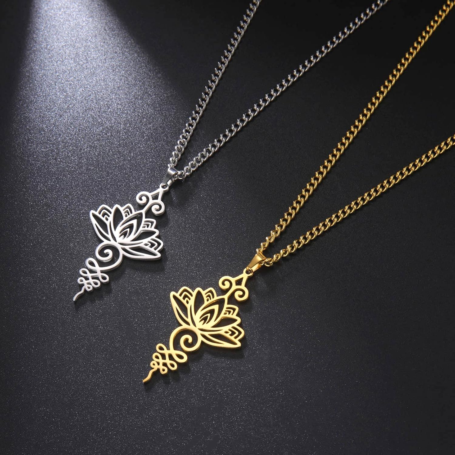 Dreamtimes Lotus Flower Pendant Necklace for Women Yoga Healing Charms Unalome Symbol Amulet Stainless Steel Jewelry Lotus Flower Necklace Buddha Yoga Necklace - Image 7