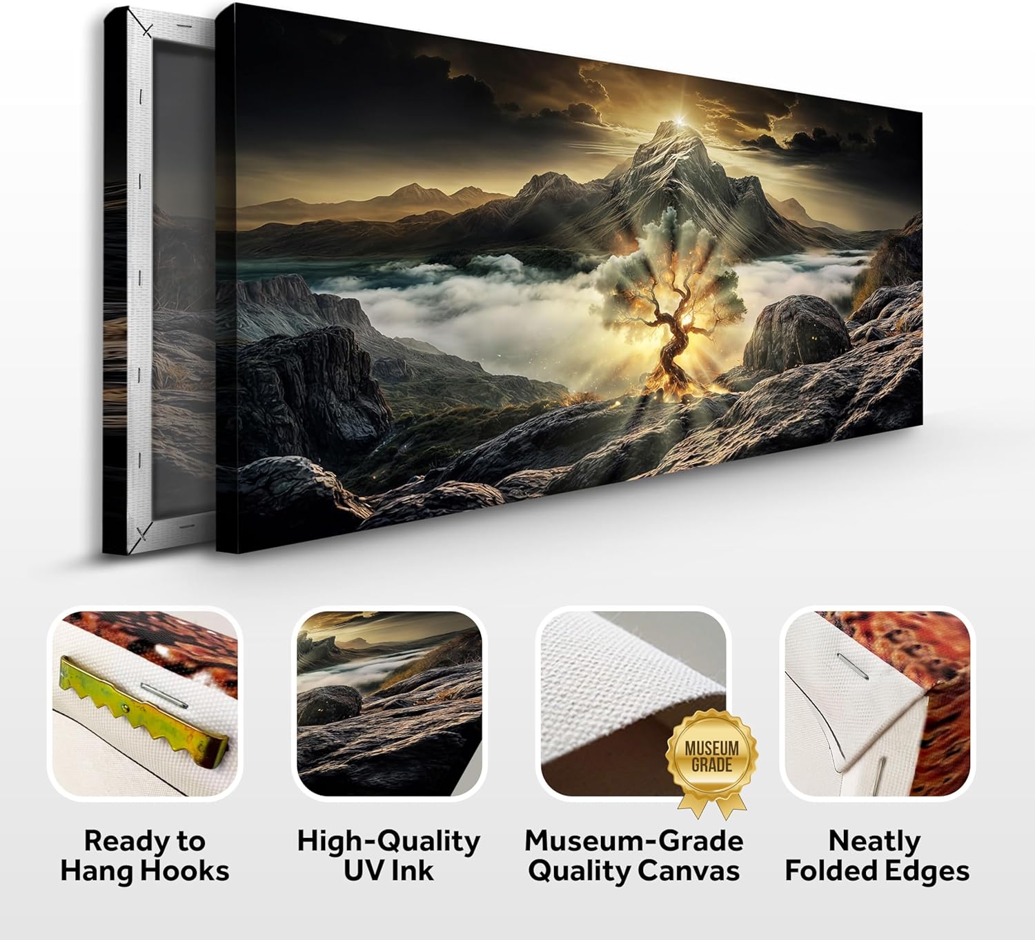 TAILORED CANVASES Burning Bush Faith Wall Art, Glowing Tree of Life Canvas – Mystical Fantasy Mountain Landscape Prints, Surreal Nature-Inspired Spiritual Wall Decor for Living Room or Bedroom 48x24 - Image 3