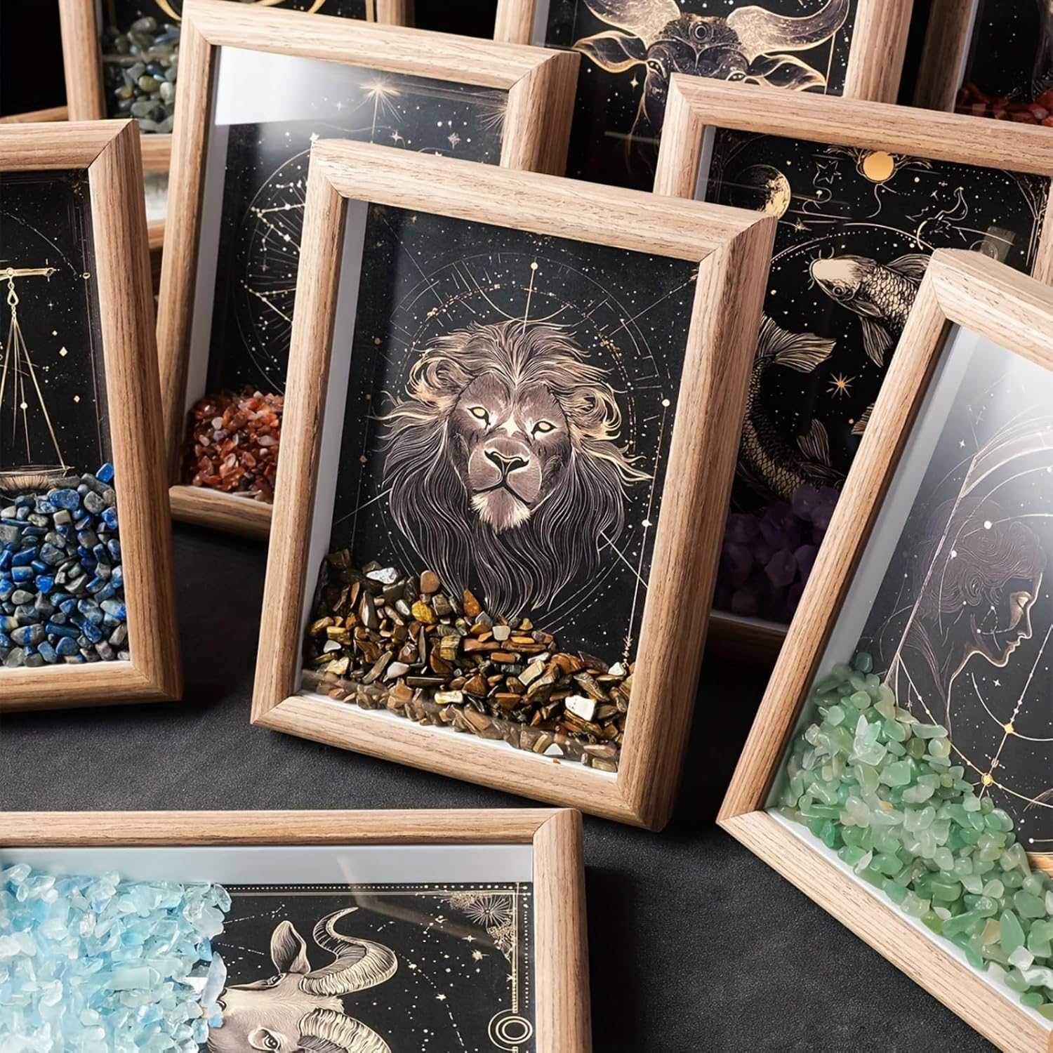 Natural Crystal 12 Zodiac Sign Photo Frame, 12 Zodiac Sign Night Sky Home Desktop Or Wall Decoration, Meditation Yoga Reiki Birthday Gift-Libra - Lapis Lazuli - Image 6