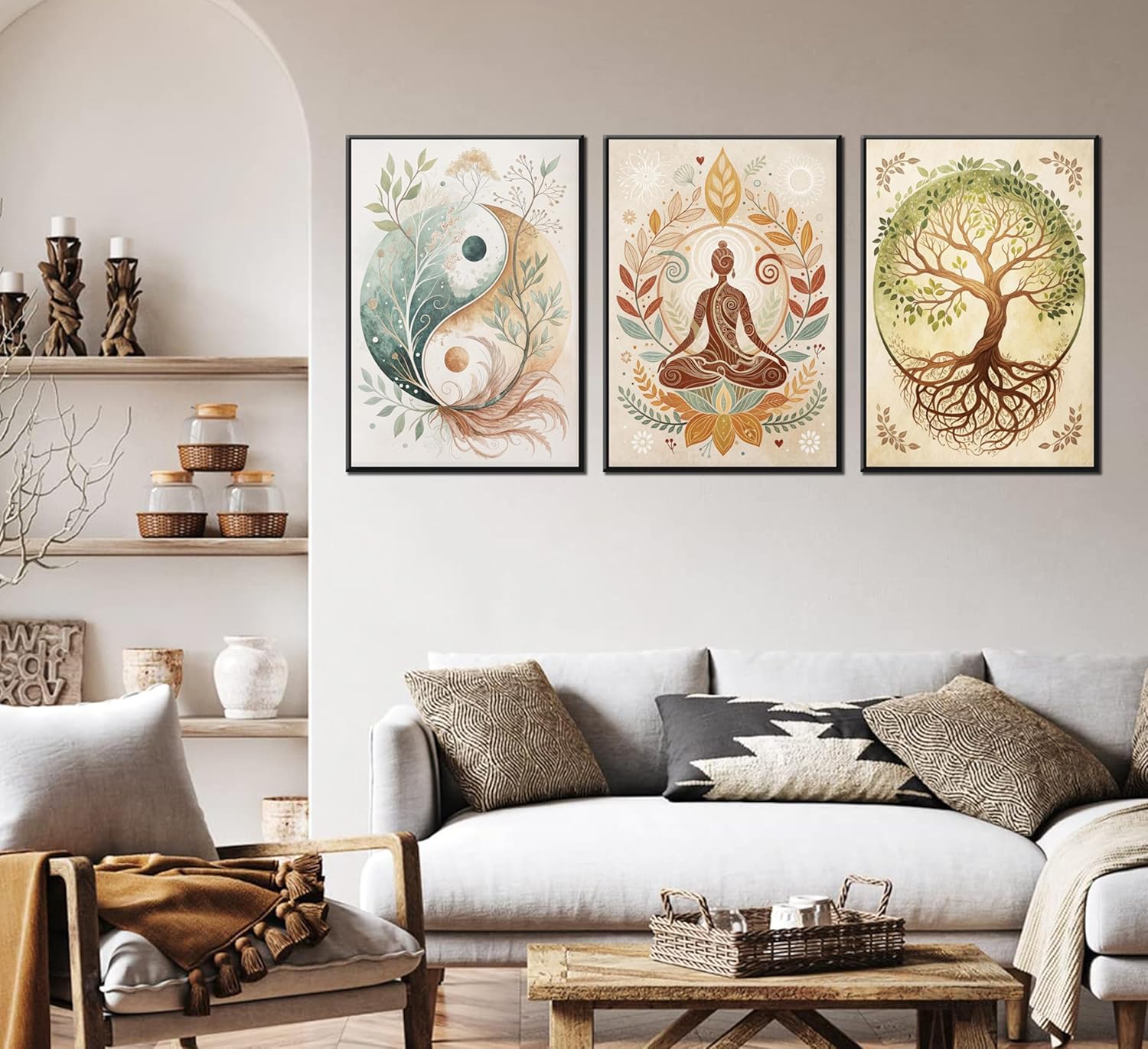3 Pcs Tree of Life Canvas Wall Art Lotus Zen Painting Pictures Wall Decor Yin Yang Taichi Spiritual Prints Posters for Living Room Yoga Room Hotel Bedroom Home Decor 12x16in Unframed - Image 3
