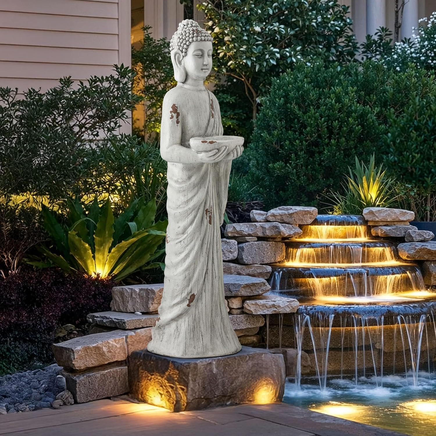 42" Extra-Large Buddha Outdoor Statue with Birdfeeder, Tall Zen Meditative Buddha Figures, Durable Weatherproof MGO Sculpture for Garden, Patio, Yard, Porch or Indoor Home Decor - Image 7