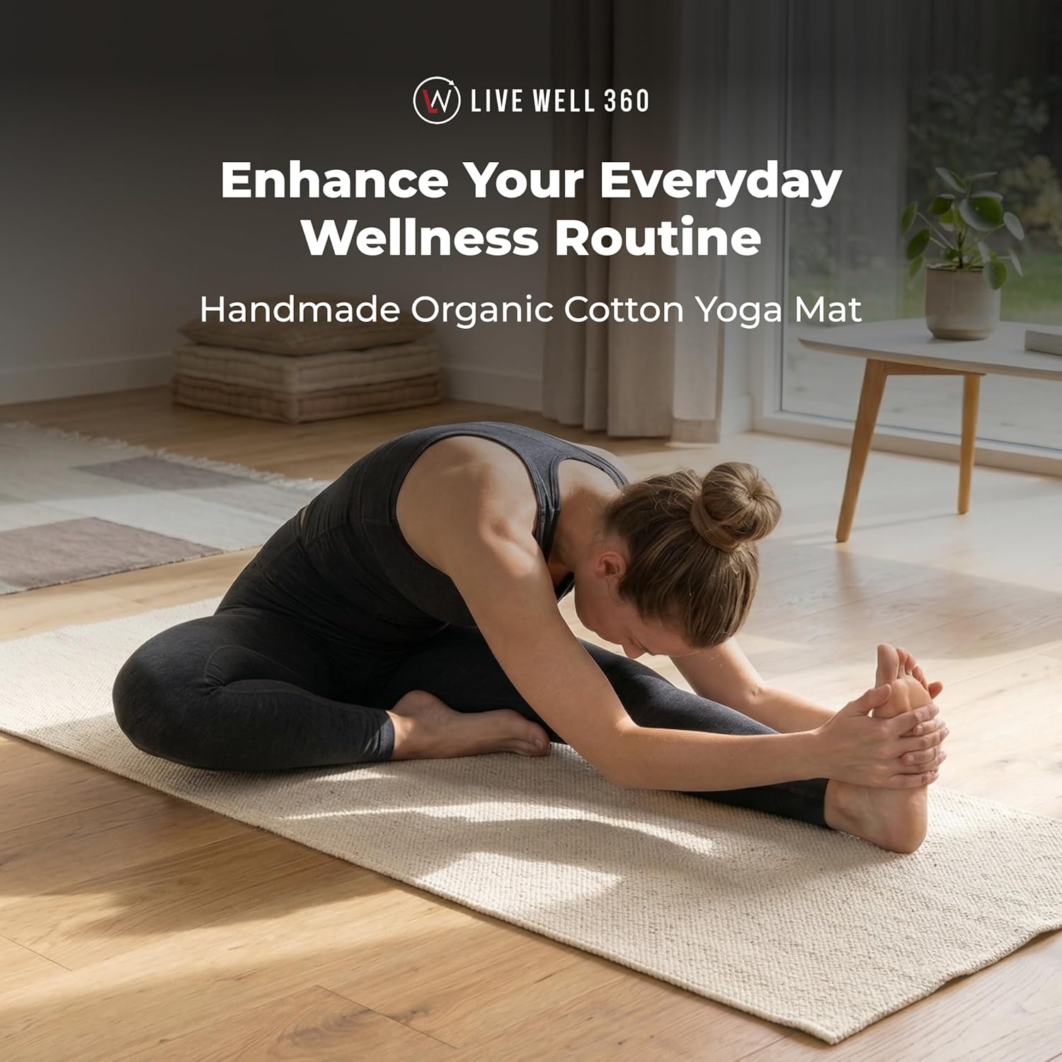 Live Well 360 Handmade Organic Cotton Yoga Mat - Non-Toxic, Chemical-free and All Natural Cloth Yoga Mat - Exercise, Workout, & Fitness Rug - Woven Material - Absorbent & Washable - 78" x 27" - Image 2