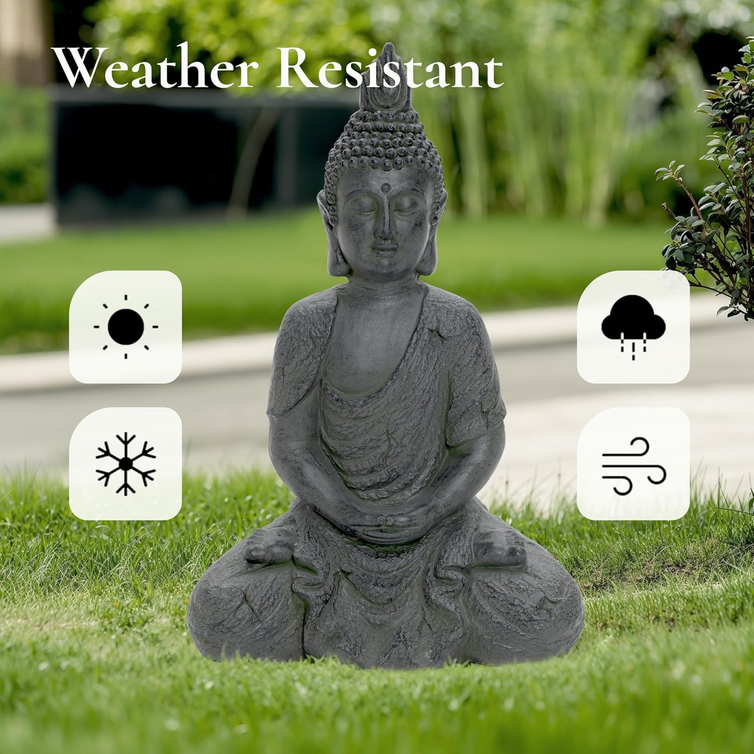 LuxenHome Large Buddha Statue Outdoor and Indoor, 22" Fiber Stone Meditating Buddhas Garden Statues Outdoor, Zen Buddha Garden Sculptures & Statues, Outdoor Statues for Patio, Backyard Deck - Image 3