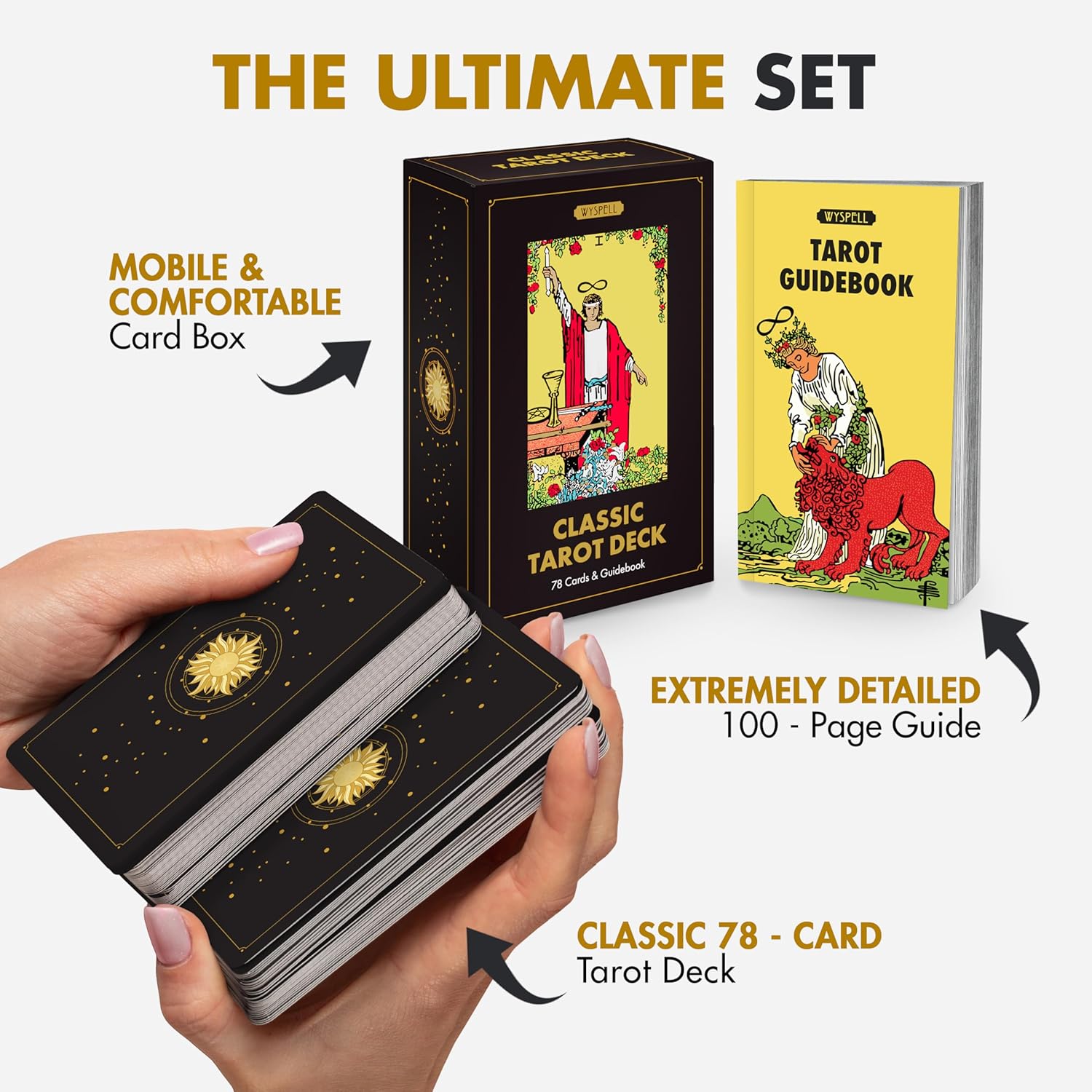 Wyspell Classic Tarot Cards for Beginners - Original Tarot Cards with Guide Book - Beginner Friendly - Traditional Tarot Deck (Dark) - Image 2