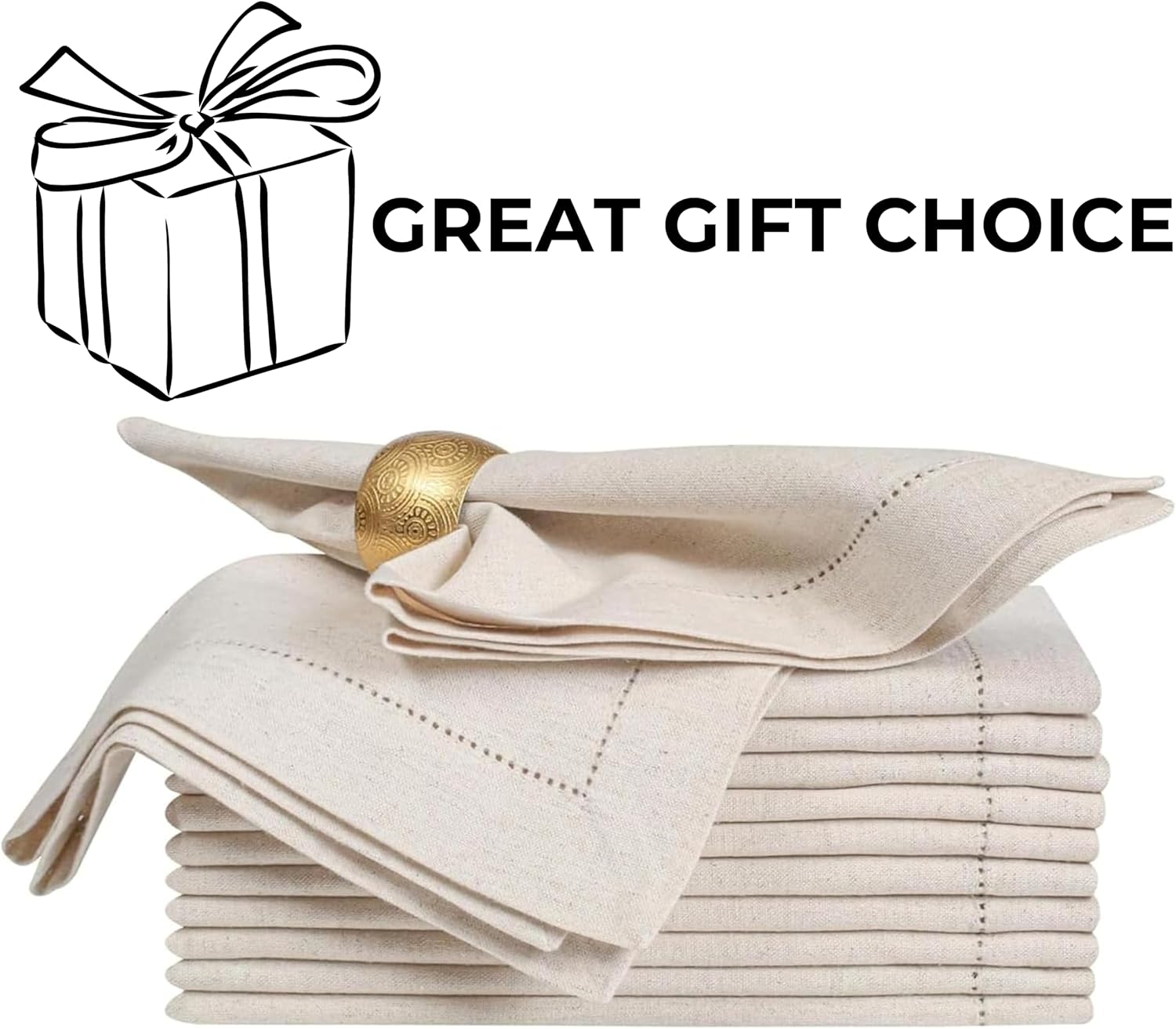 Bedding Craft Linen Flax Cotton Cloth Dinner Napkins Set of 12 – 20x20 Natural Hemstitched Fabric – Machine Washable Elegant Reusable Table Napkins for Weddings, Parties & Dining Décor - Image 3