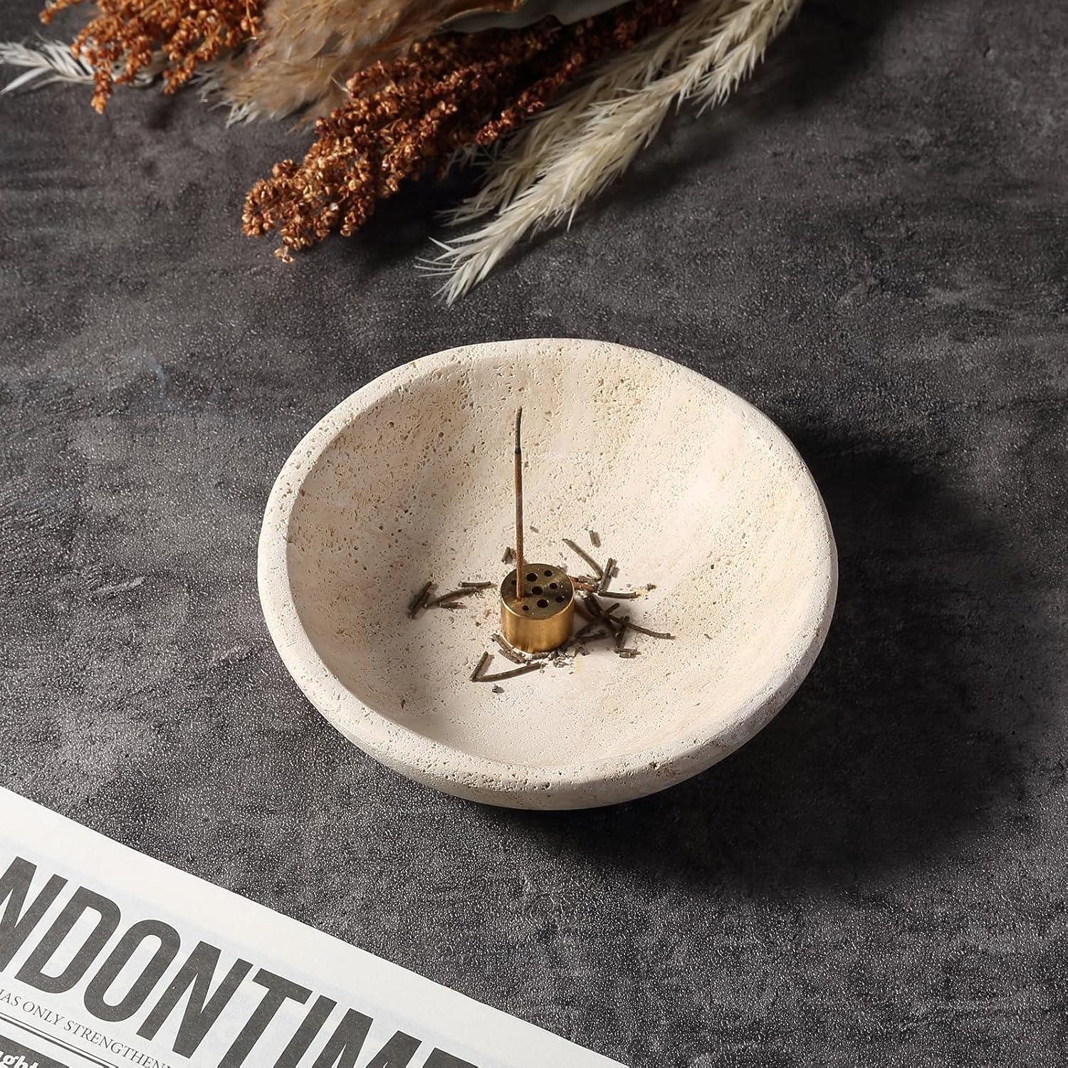 Koville Natural Travertine Incense Holder, Incense Holder for Sticks with 9 Holes, Handmade Incense Burner Ash Catcher for Meditation Yoga SPA, Balsam Fir/Palo Santo/Sage/Cone Incense Holder(Beige) - Image 6