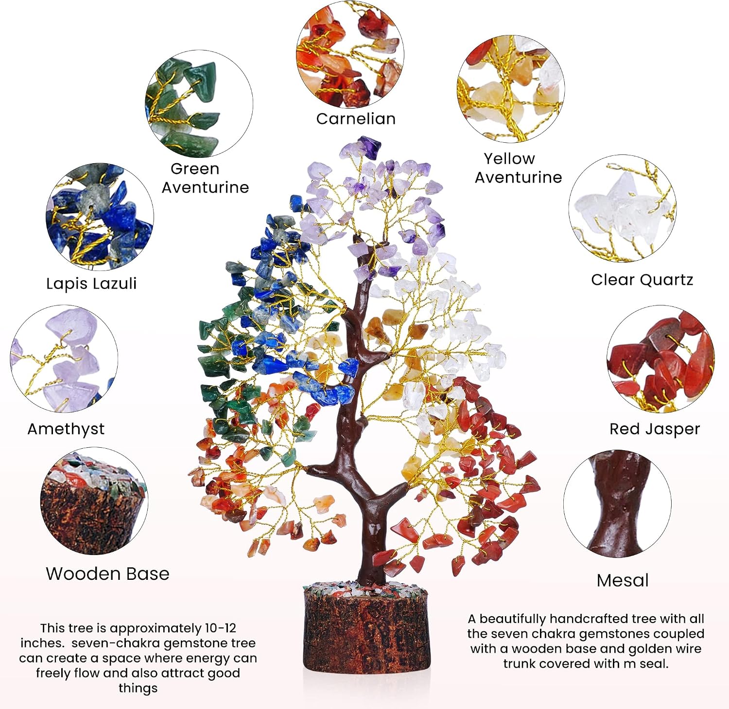 YATSKIA 7 Chakra Tree of Life - Crystals and Healing Stones | Birthday Gifts | Crystal Tree for Positive Energy | Home & Office Decor | Gifts for Women - Image 4