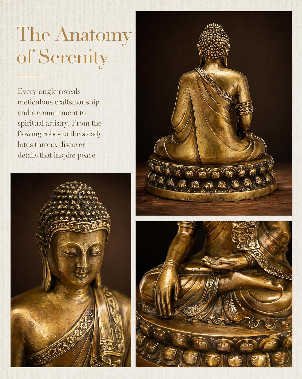 Pure Brass Medicine Buddha Statue Indoor 7.5 Inch - Antique Metal Spiritual Decor for Zen Room Home Altar and Meditation Space - Heavy Crafted Asian Buda Figurines - Image 5
