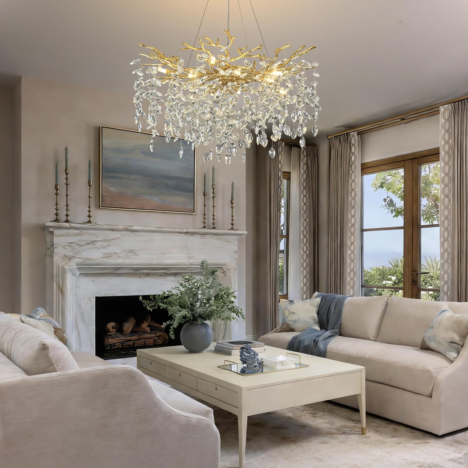 Tree Branch Chandelier 31.5" Gold Modern Crystal Chandelier for Dining Room 10-Lights Luxury K9 Clear Crystal Branch Chandeliers for Living Room Kitchen Bedroom Hotel Church - Image 2
